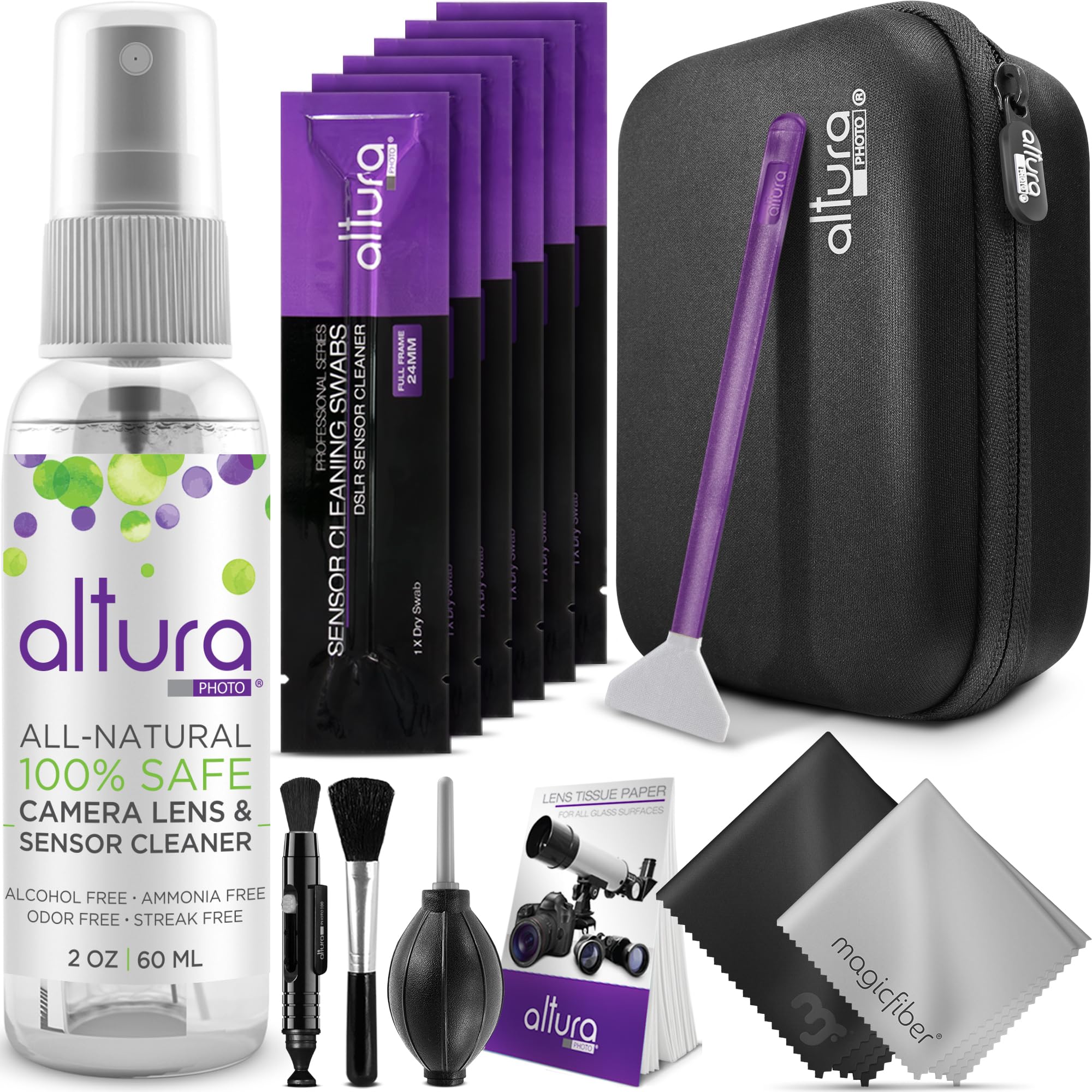 Professional Camera Cleaning Kit for DSLR & Mirrorless Cameras - Lens & Sensor Cleaner with Blower, Swabs, Brush, Spray & Case - Perfect for Full Frame Camera Maintenance & Travel Photography Gear Care