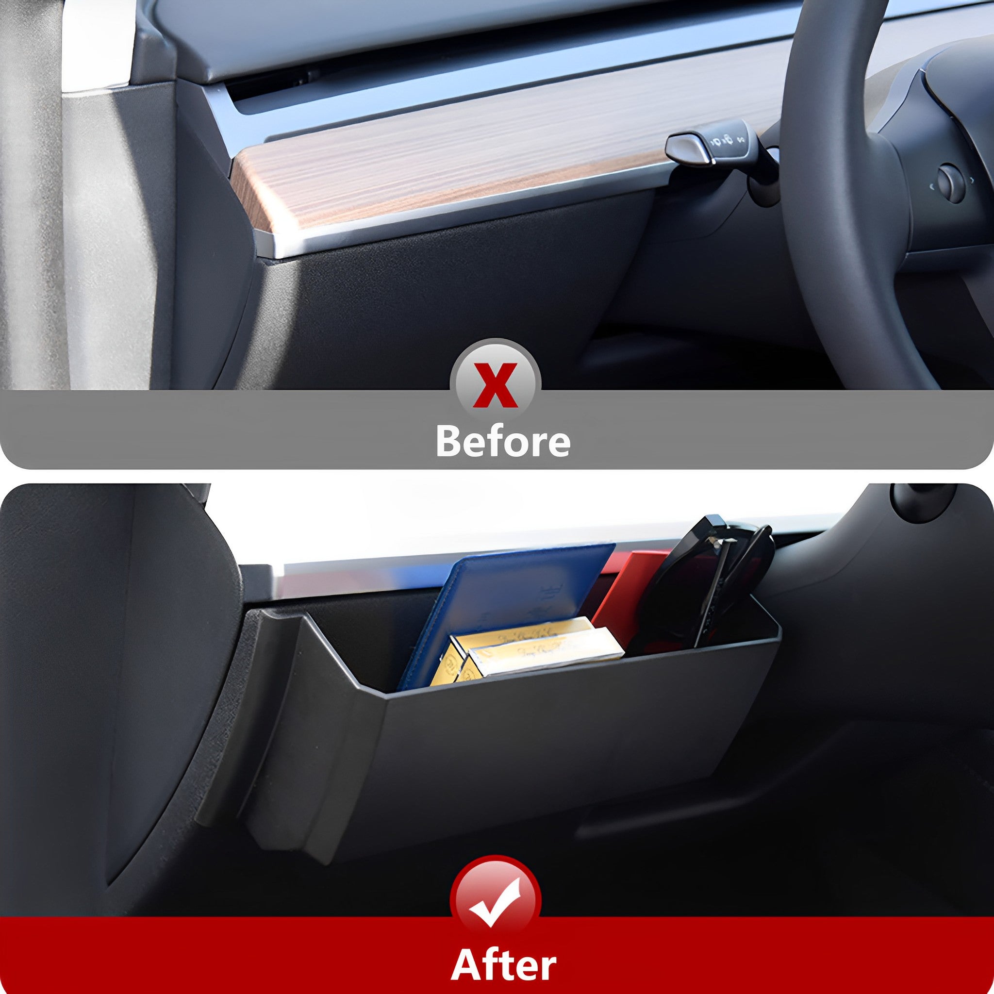 Tesla Model 3 & Y Steering Wheel Side Storage Organizer - Car Accessories for Phone, Keys & Small Items - Perfect for Road Trips & Daily Commutes
