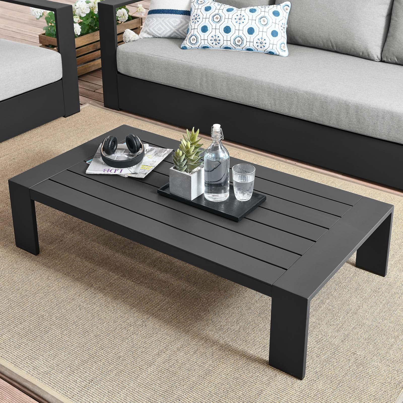Modway Tahoe Aluminum Outdoor Patio Coffee Table - Gray Weather-Resistant Side Table for Poolside, Garden & Backyard Decor