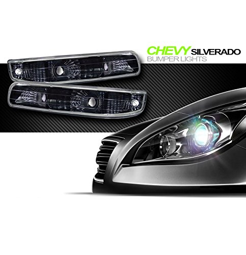 1999-2002 Chevy Silverado & 2000-2006 Chevy Suburban/Tahoe Euro Black Clear Signal Bumper Lights - Replacement LED Turn Signal Lamps for Improved Visibility and Safety