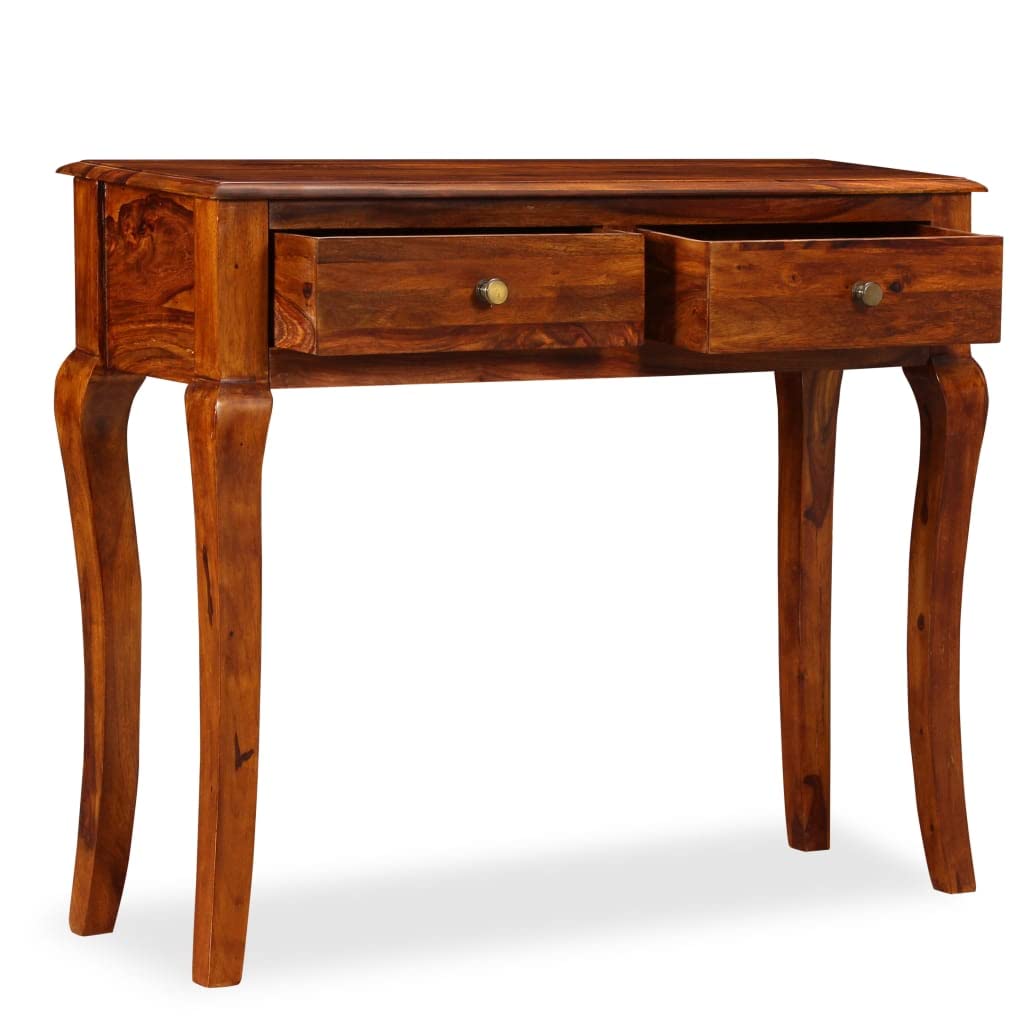 Solid Sheesham Wood Console Table with 2 Drawers - 35.4