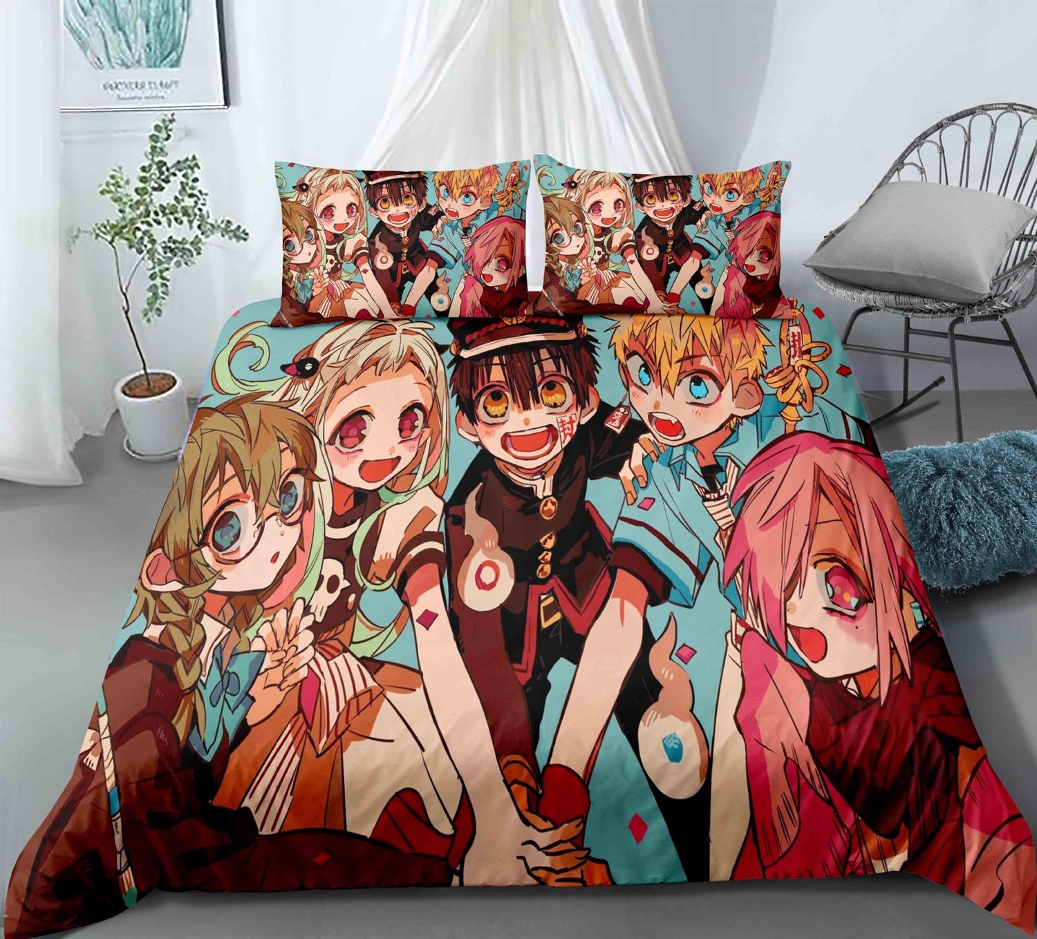 YUBAIBA Japanese Anime Quilt Cover Set - Toilet-Bound Hanako-kun 3D Printed Duvet Cover | Double Size Bedding (210x210cm) | Perfect for Kids' Rooms, Anime Themed Bedrooms & Birthday Gifts