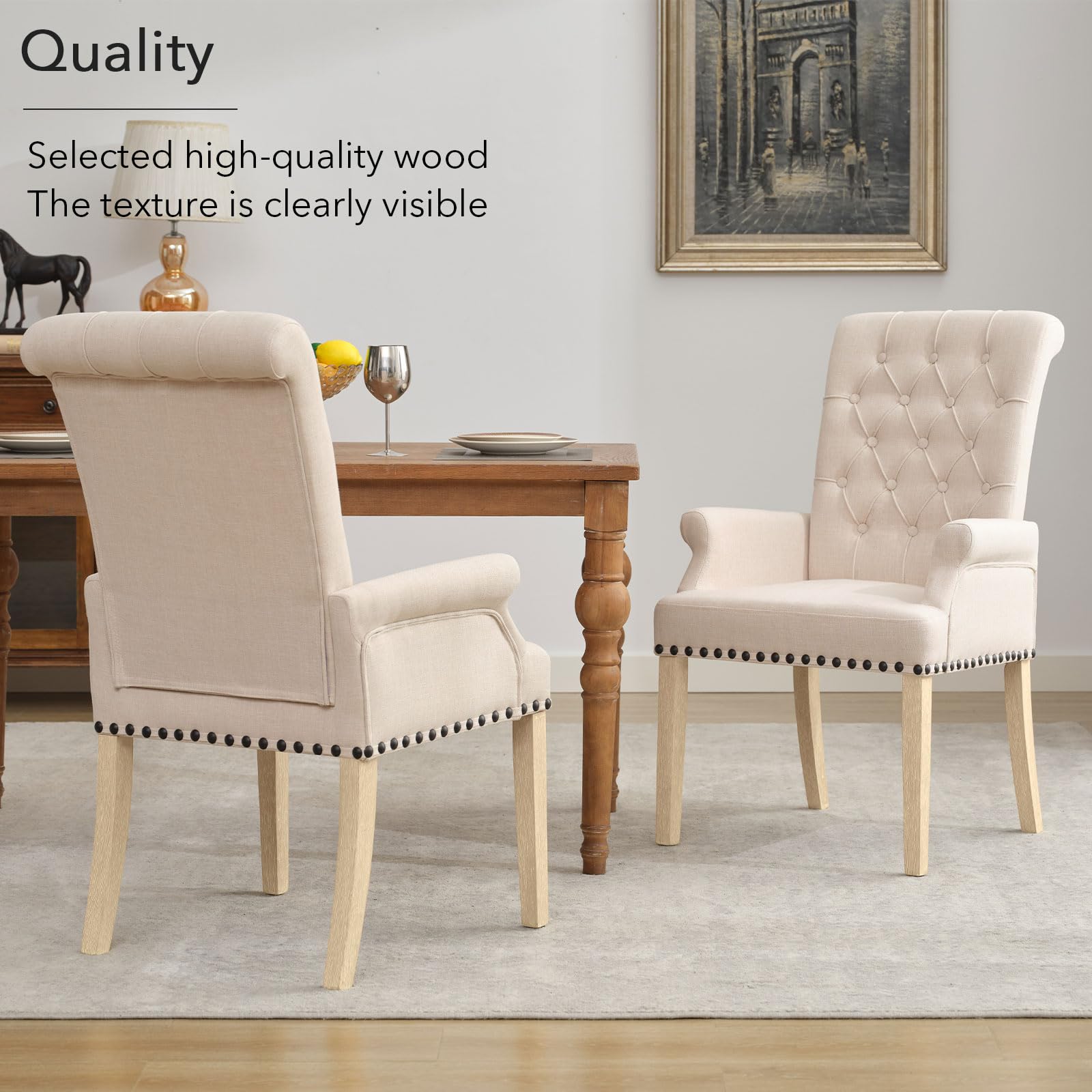 Luxury Upholstered Fabric Accent Dining Chair - Elegant Tufted Club Chair for Dining Room & Kitchen - Beige Home Decor - Perfect for Formal Dining, Breakfast Nooks & Small Spaces