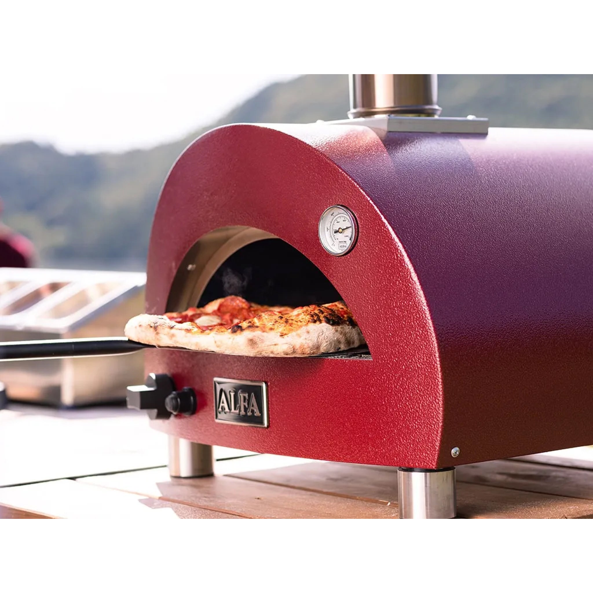 Alfa Moderno Portable Pizza Oven - Red Liquid Propane Outdoor Pizza Maker for Backyard, Camping & Picnics - FXMD PT GROA U
