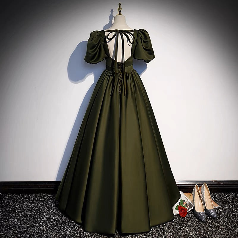 Elegant Dark Green Satin A-Line Long Prom Dress for Women - Perfect for Birthday Parties, Homecoming, and Formal Events | Style J3244