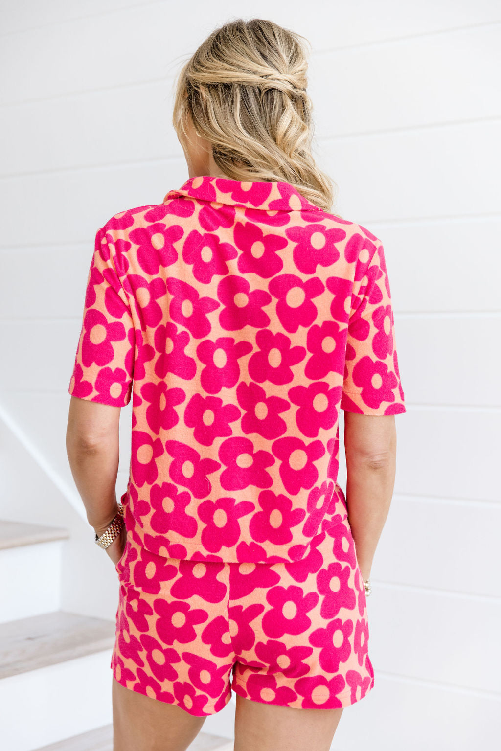 Floral Print Terry Cloth Button Down Top for Girls - Fun & Comfortable Casual Wear for School, Playdates & Outings