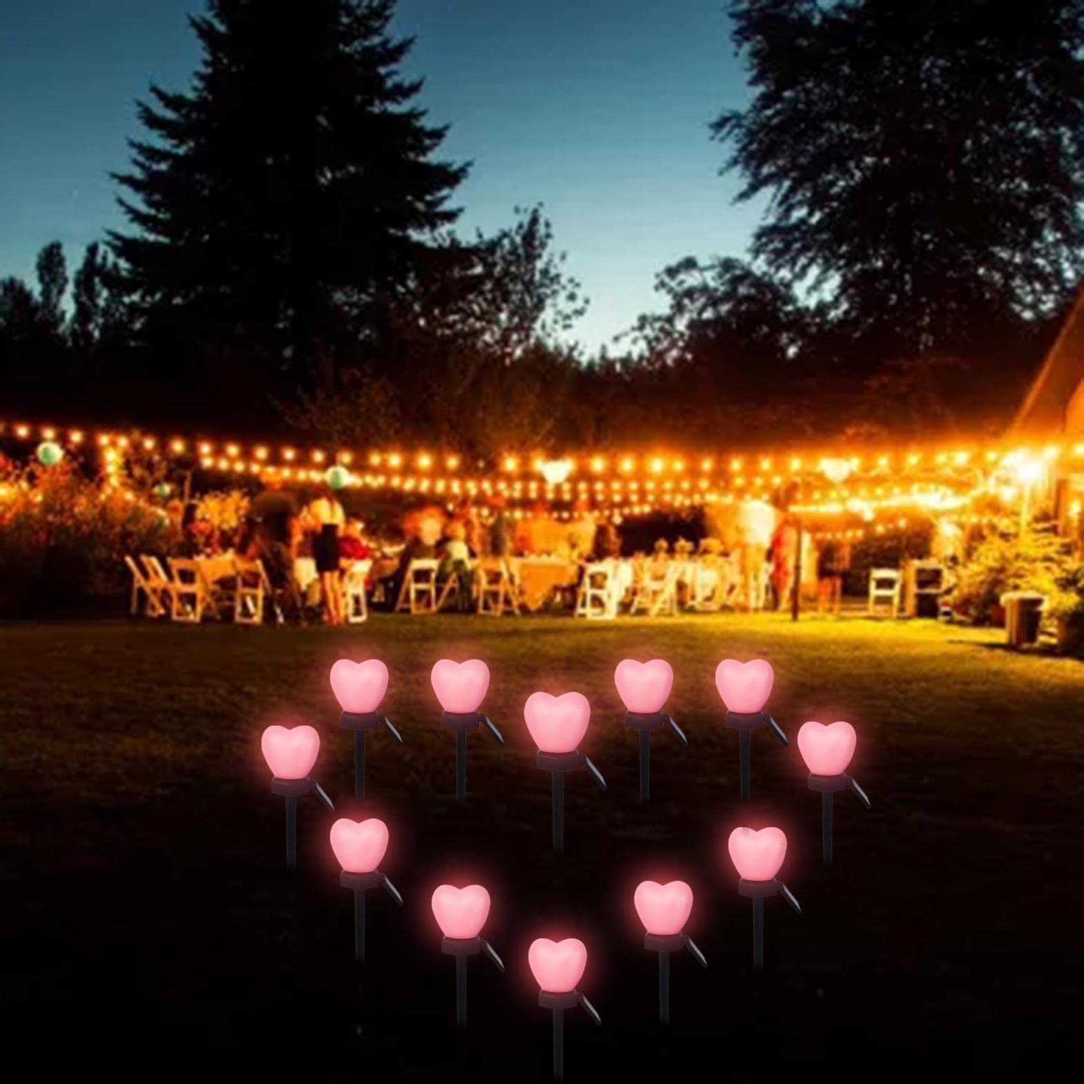 Solar Garden Lights LED - Heart Shaped Outdoor Lawn & Tree Plug Lights for Valentine's Day, Christmas & Home Decor | Waterproof Solar Stake Lights for Pathway, Yard, Garden & Patio Lighting