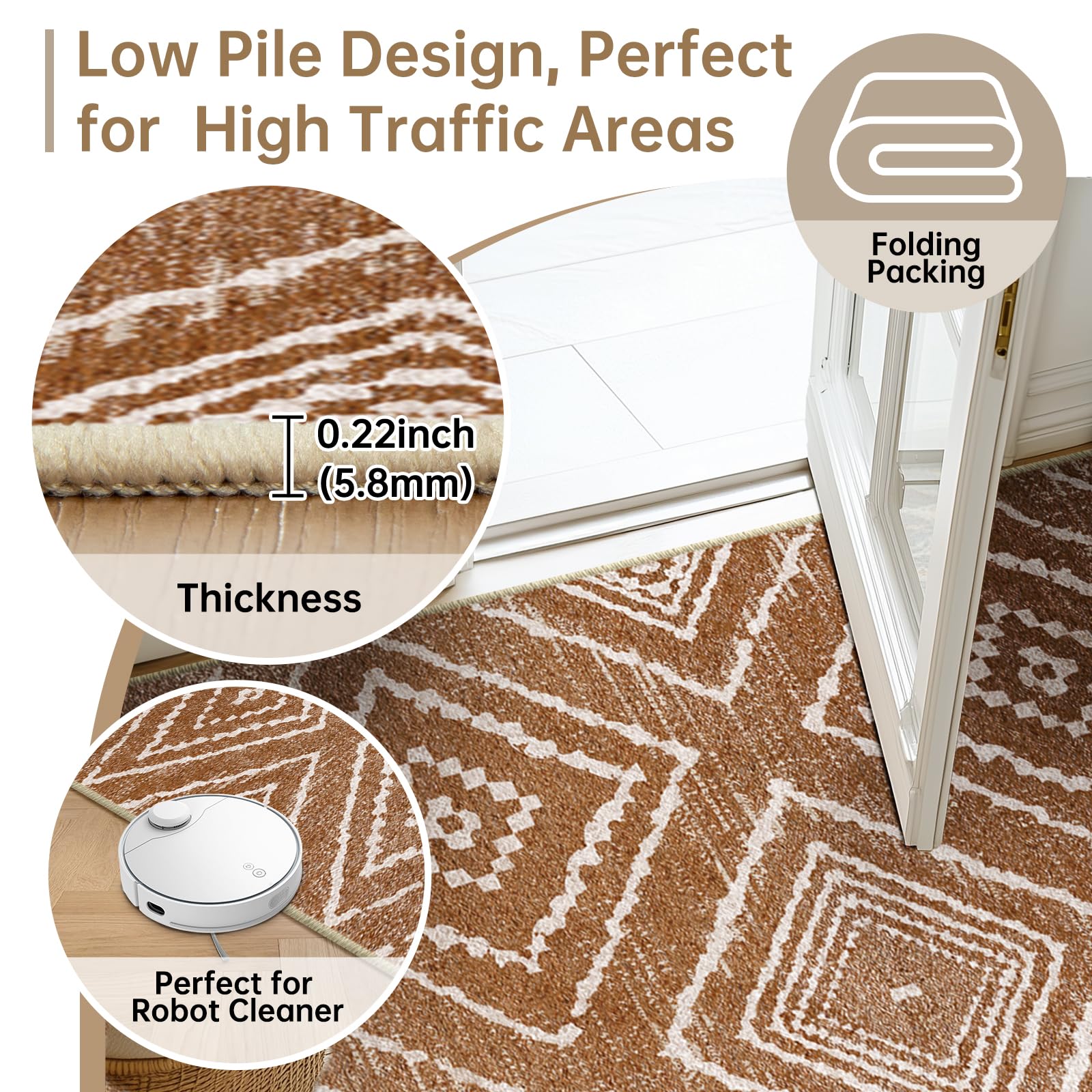 BESTSWEETIE 8x10 Washable Non-Slip Low Pile Area Rug - Western Aztec Print Pattern for Living Room, Bedroom, Entryway - Yellow Brown & Cream - Perfect for Home Decor, Dorm, Office & High Traffic Areas