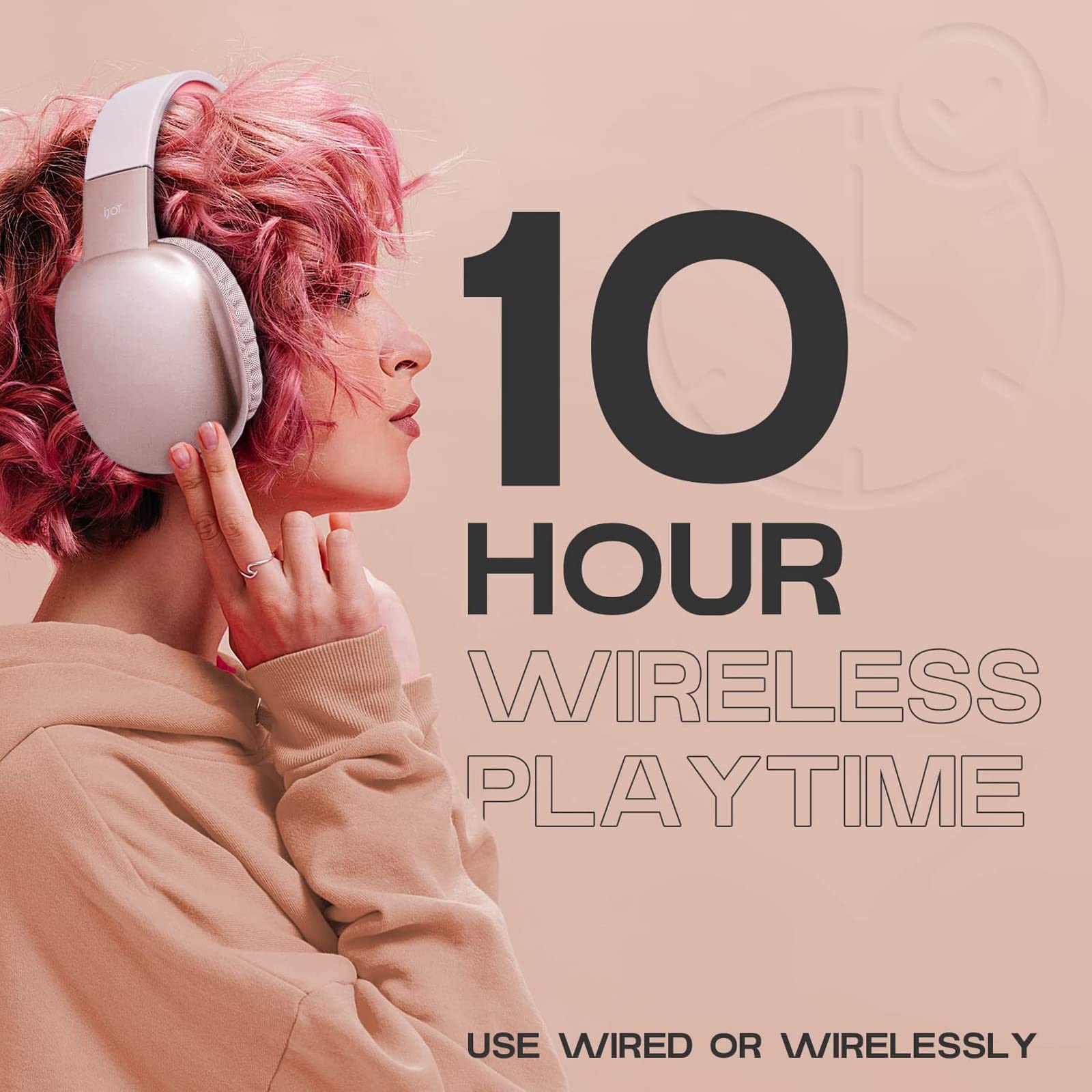 iJoy Ultra Wireless Bluetooth Headphones with Microphone - Over Ear Headphones with 10H Playtime, SD Card Slot & Wired Backup - Soft Memory Foam Cushions for Comfort (Pink) - Perfect for Gaming, Workouts & Travel