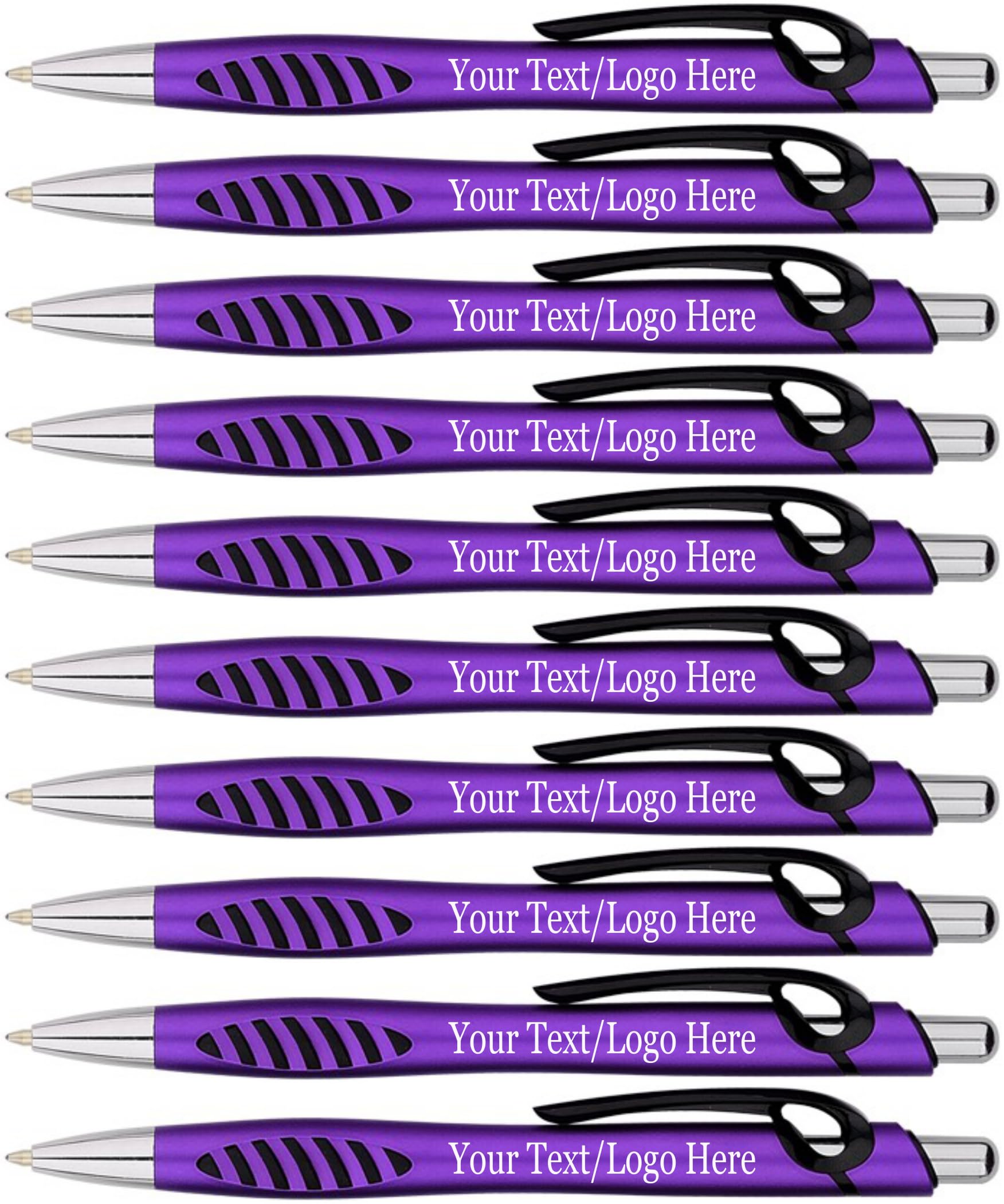 Custom Logo Pens Bulk 300 Pack - Personalized Click Ballpoint Pens with Rubber Grip & Black Ink (Purple) - Ideal for Business Branding, Corporate Events, Promotional Giveaways, and Party Favors