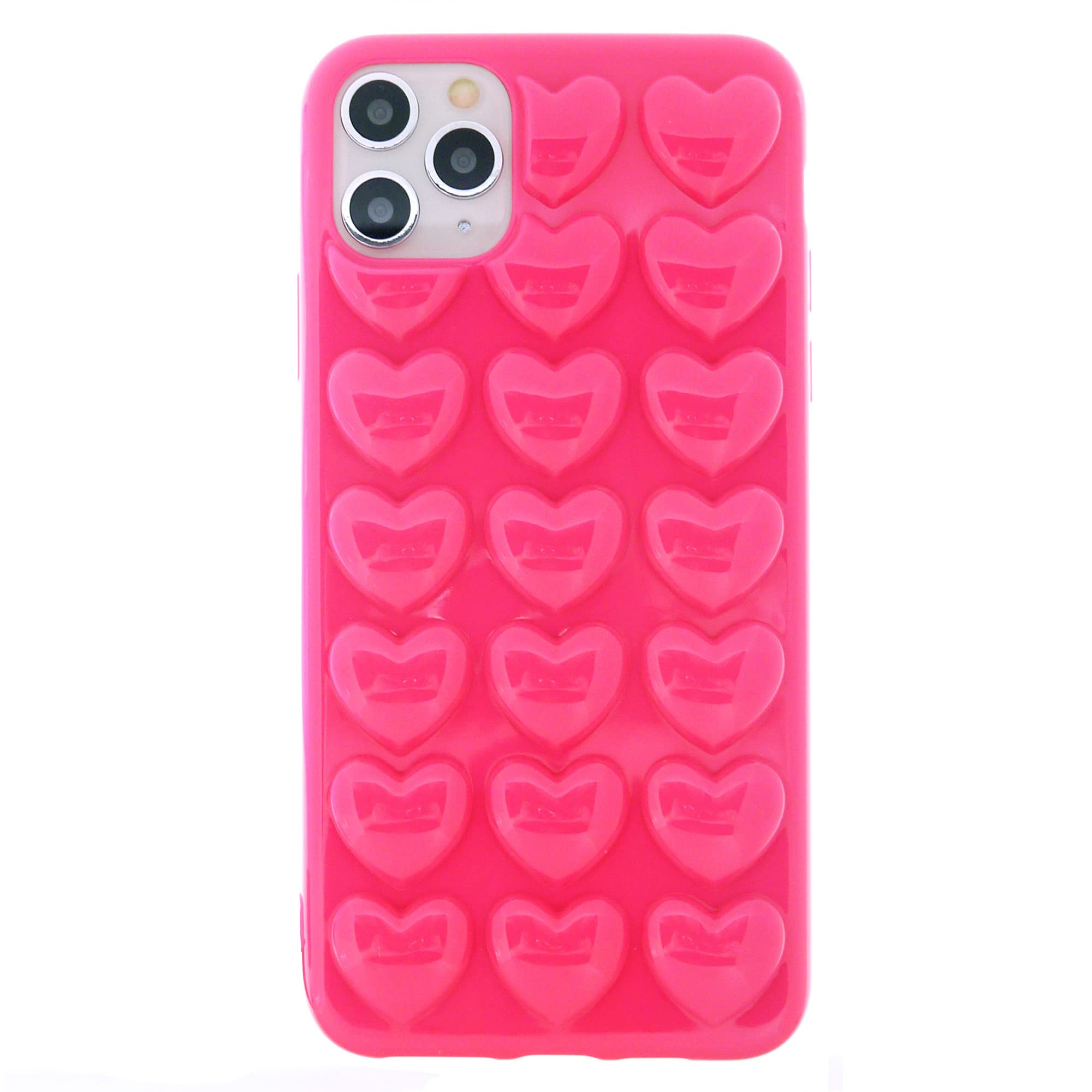 Cute 3D Pop Bubble Heart Kawaii Gel Phone Case for iPhone 11 Pro Max (6.5 Inch) - Hot Pink, Girly Protective Cover for Women | Perfect for Everyday Use, Gift Giving & Fashion Accessories