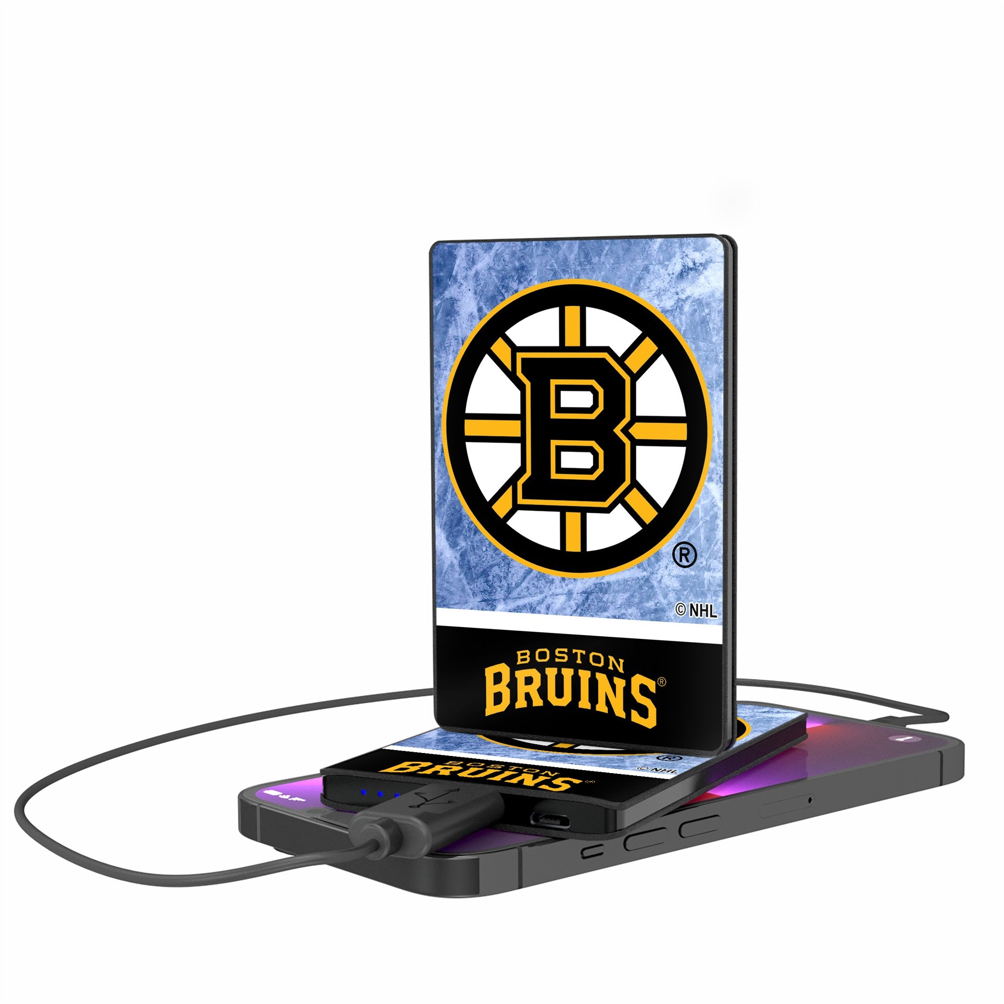 Boston Bruins Ice Wordmark 2500mAh Portable Power Bank - Compact Credit Card-Sized Charger for Phones | Perfect for Travel, Work & Game Days