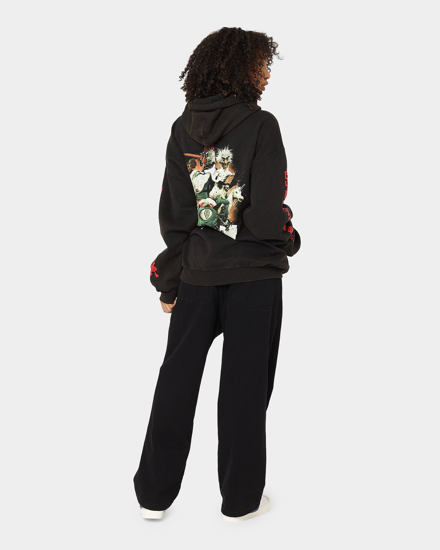 Vintage American Thrift Chicken Boom Hoodie - Black Wash Distressed Style | Retro Streetwear for Men & Women | Perfect for Casual Wear, Urban Fashion, and 90s Nostalgia Looks