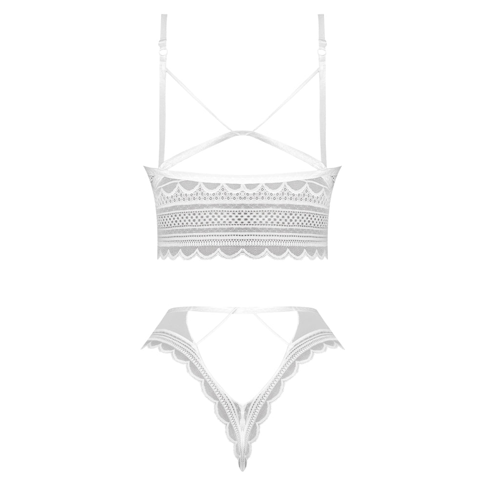 Sexy White Mesh Bralette and Cutout Panty Set - Lingerie for Women | Perfect for Date Night, Boudoir Photography & Romantic Occasions