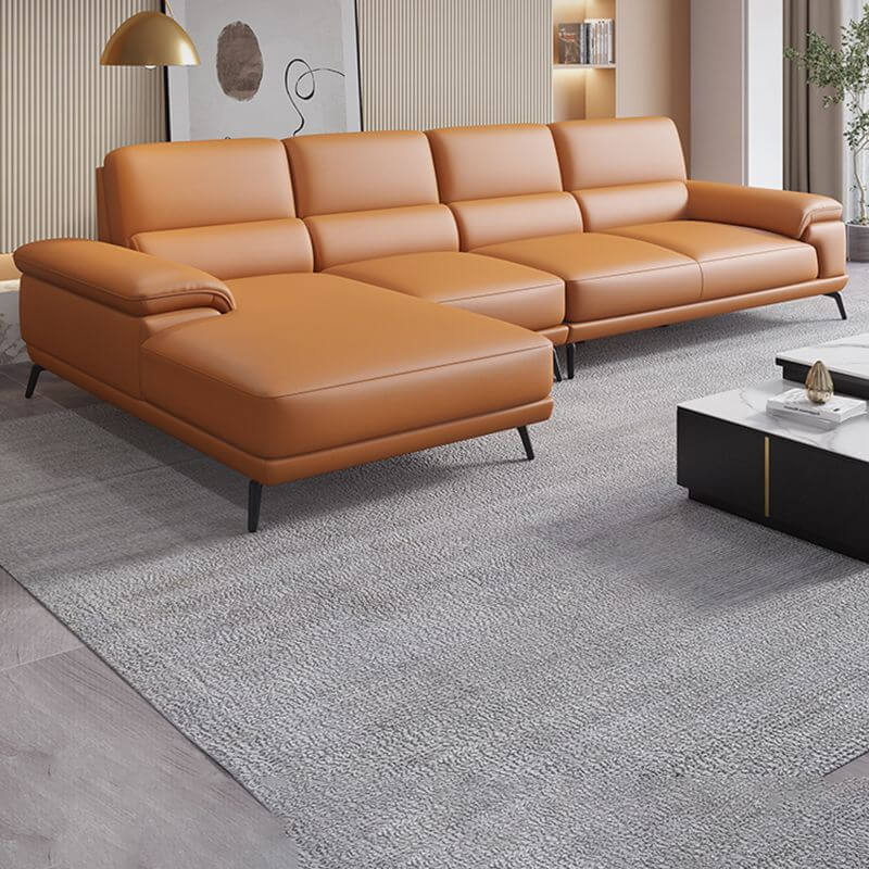 Modern Leather Cushion Back Modular Sofa Set - Pillow Top Arm Sofa for Living Room, Lounge & Home Theater - Comfortable Sectional Couch for Relaxing & Entertaining