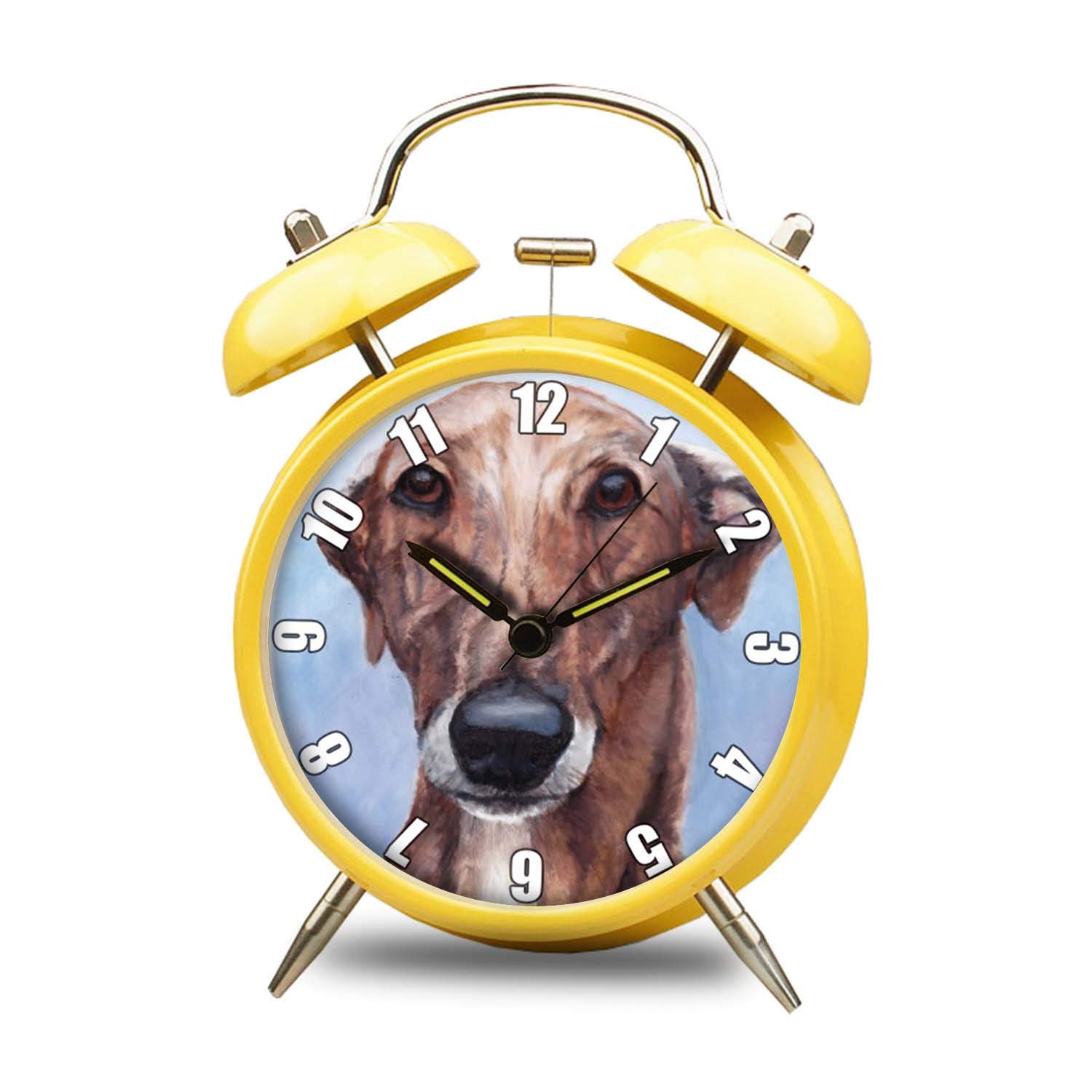 GIRLSIGHT 4-Color Vintage Round Double Bell Alarm Clock for Kids - Portable, Loud Ringing, Cute Desktop & Bedside Decor (150 Greyhound Original Dog Art Yellow) - Perfect for Bedrooms, Nurseries & Gift Giving