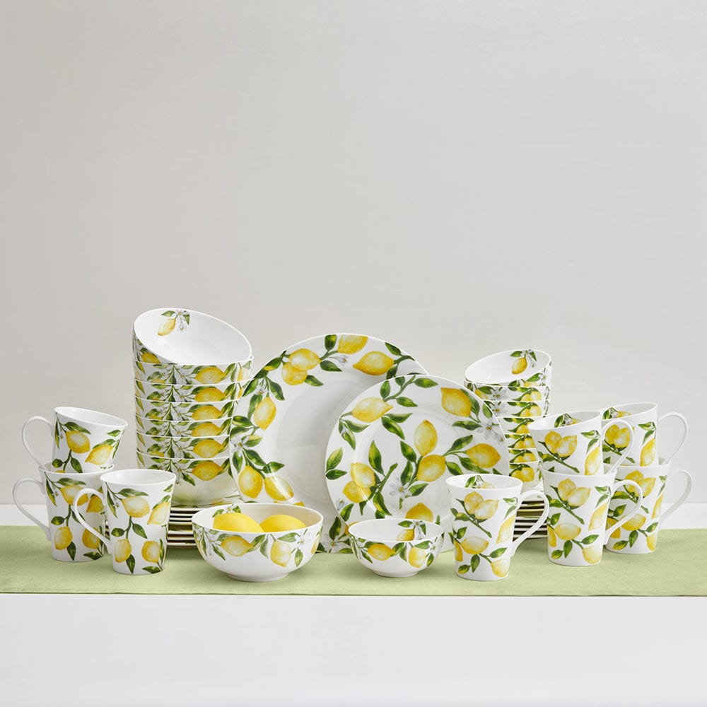 40-Piece Lemon-Themed Dinnerware Set - Service for 8 - Modern Porcelain Tableware for Family Dinners, Parties & Restaurant Use