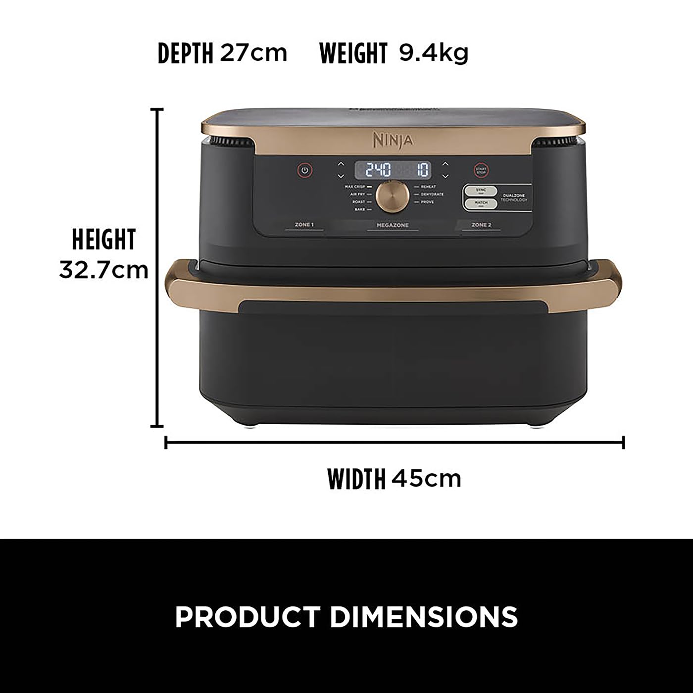 Ninja Foodi FlexDrawer Air Fryer - Dual Zone 10.4L Large Capacity with Removable Divider | 7-in-1 Multi Cooker for Air Frying, Roasting, Baking & Crisping | Non-Stick Dishwasher Safe Parts (Black/Copper) | Perfect for Family Dinners, Meal Prep & Healthy Cooking