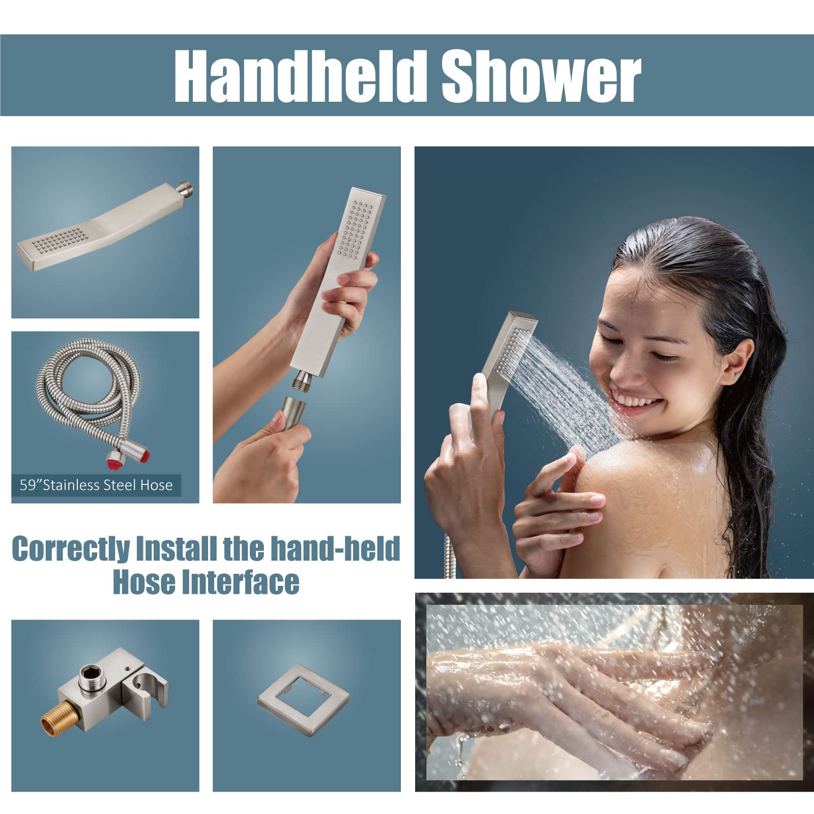 Aolemi 10 Inch Rainfall Shower System Combo Set - Brushed Nickel Wall Mount Shower Head with Handheld Spray, Tub Filler & Rough-in Valve - Luxury Bathroom Shower Mixer Faucet for Spa-Like Relaxation and Modern Home Upgrade