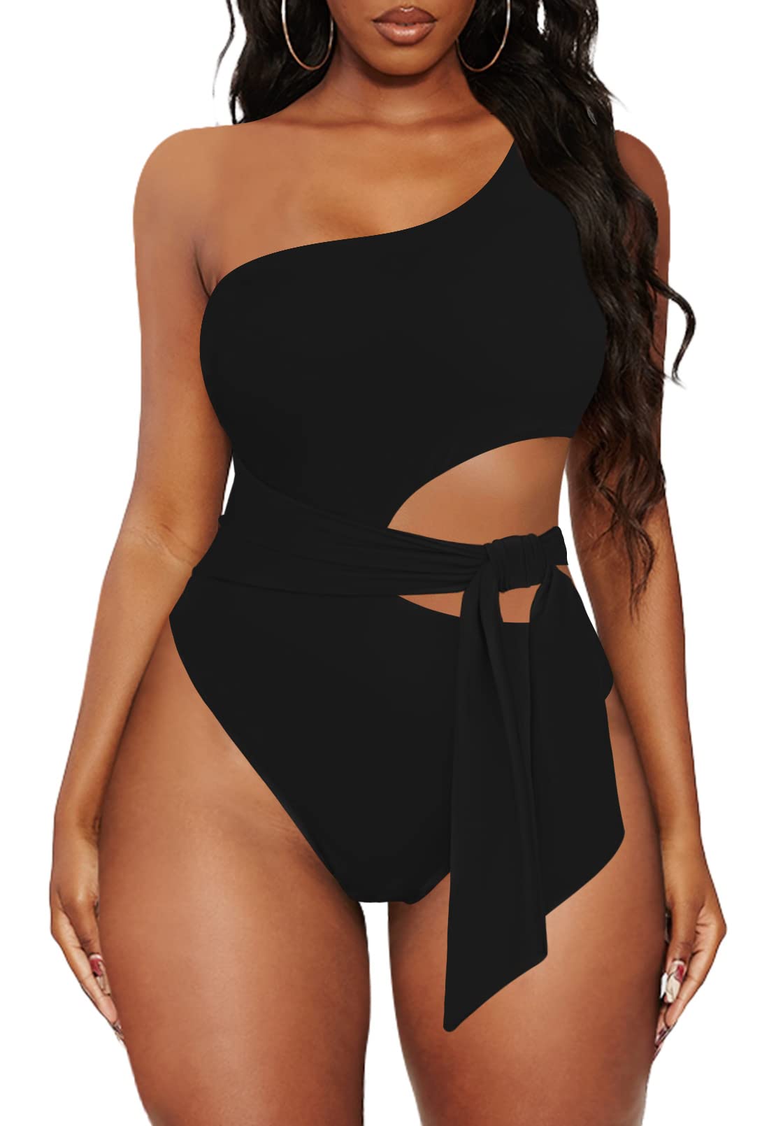 Linsery Women's One Shoulder Sexy Cutout High Cut One Piece Swimsuit - Perfect for Beach Vacation, Pool Party & Summer Getaway