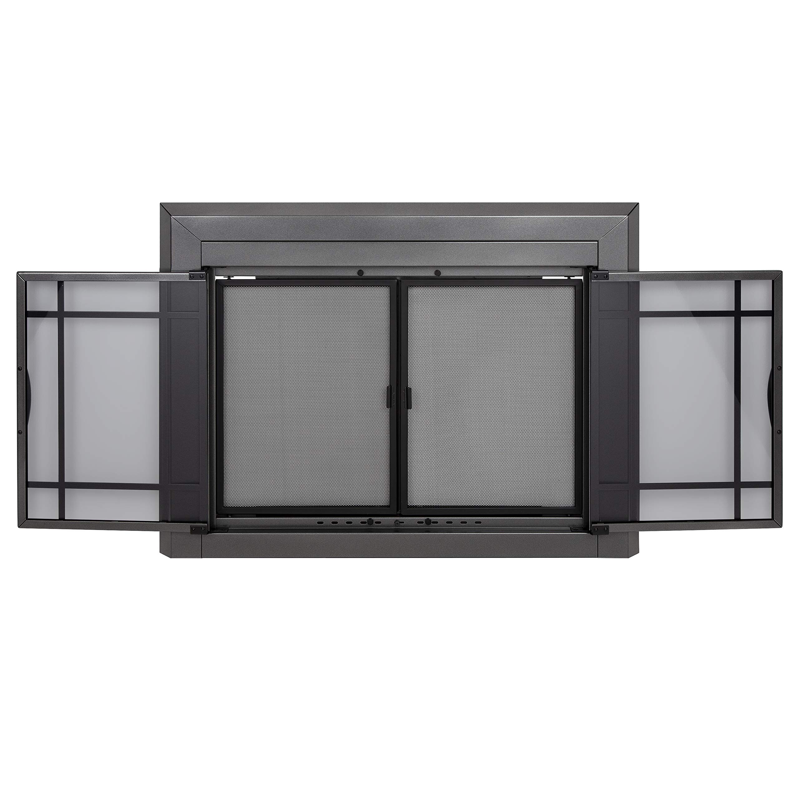 Pleasant Hearth Edinburgh Glass Fireplace Screen in Gunmetal - Small Size for Fireplace Safety & Home Decor | Perfect for Living Rooms, Bedrooms & Patios