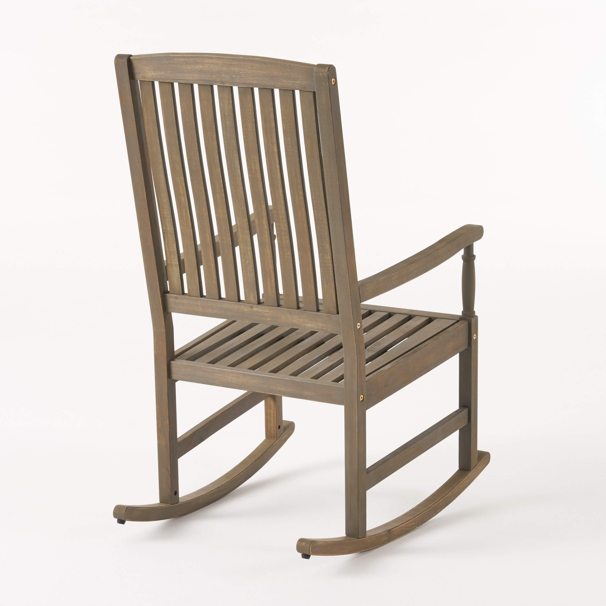 Premium Acacia Wood Outdoor Rocking Chair - Gray Patio Furniture for Garden, Porch & Backyard Relaxation | Weather-Resistant Comfort Seating for Adults | GDFStudio Modern Rocking Chair