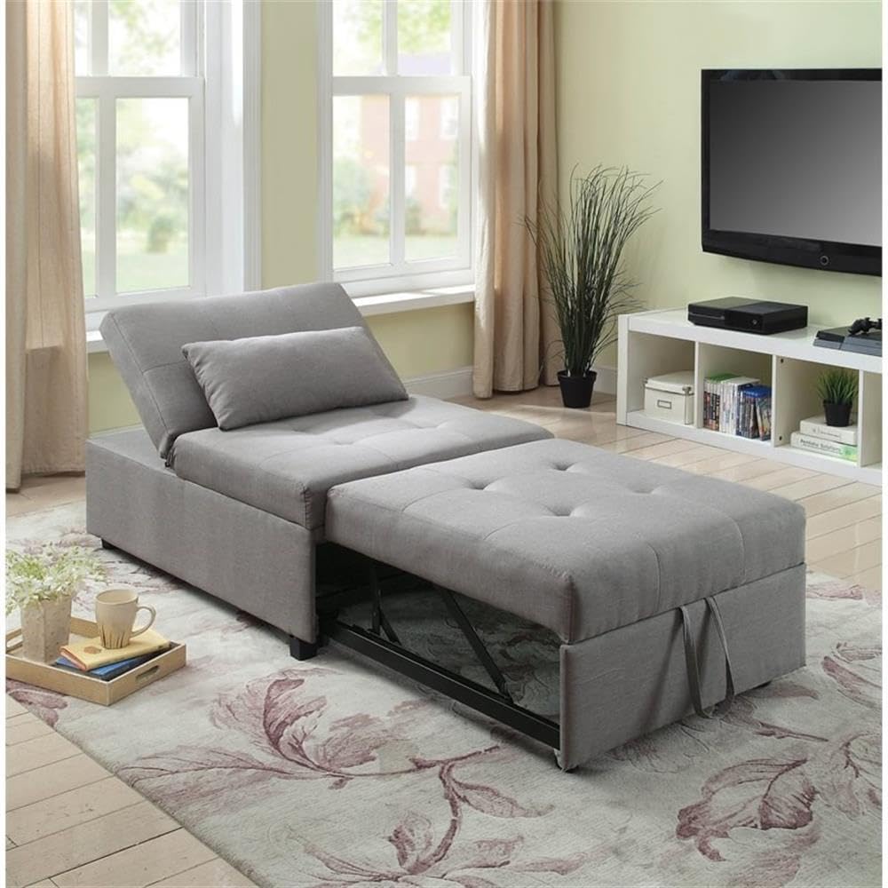 Furniture of America Lilian Contemporary Fabric Futon Ottoman in Gray - Modern Sleeper Sofa for Small Spaces, Living Room & Guest Room