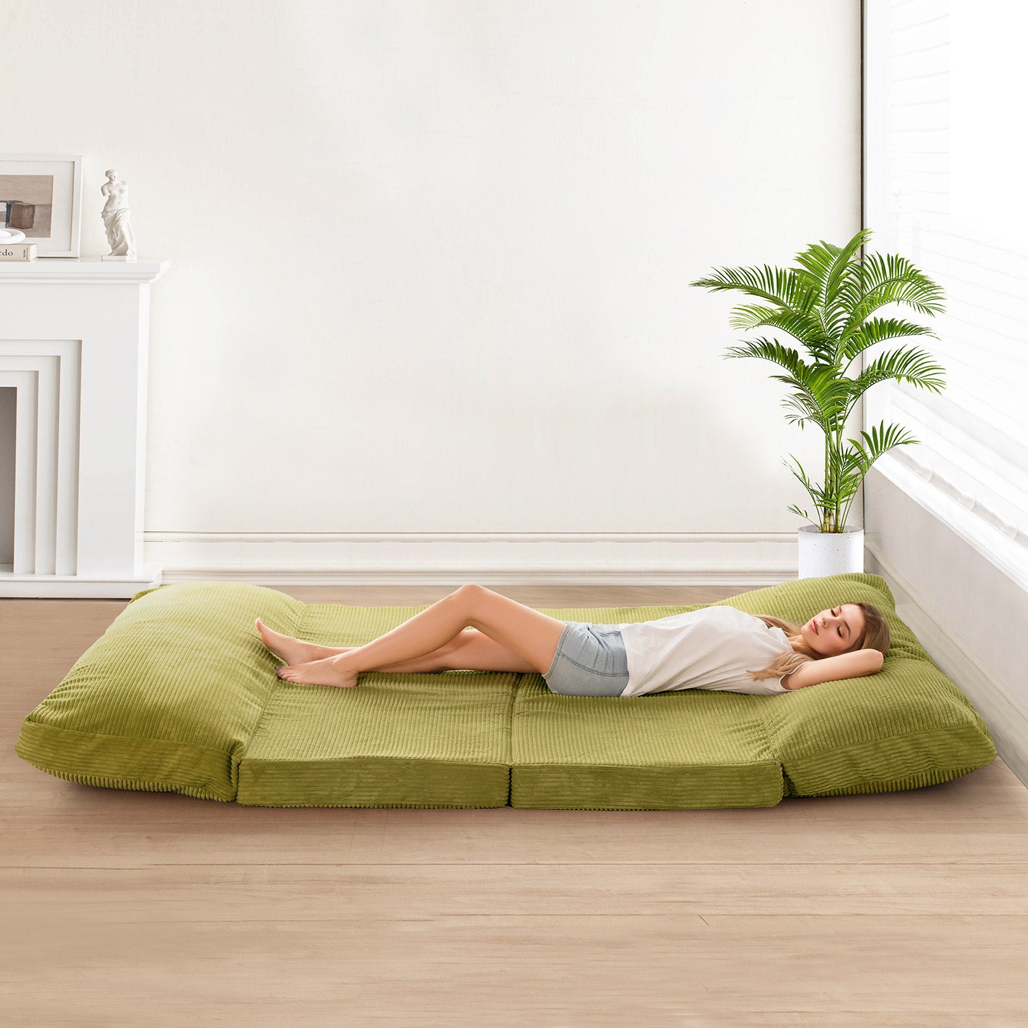MAXYOYO Foldable Corduroy Bean Bag Sofa Bed with Washable Cover - Perfect for Living Room Lounging, Dorm Room Comfort & Kids Play Area