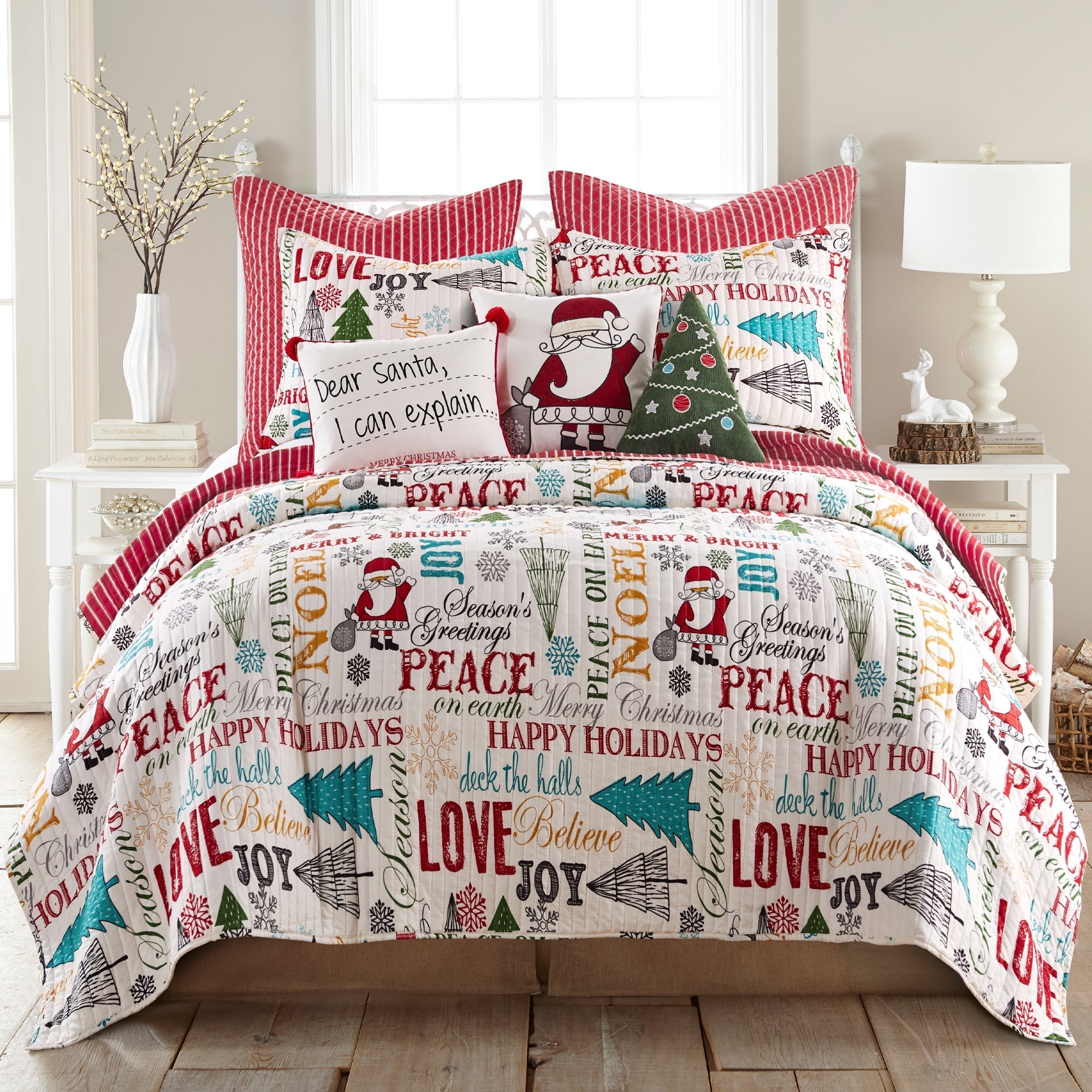 Santa Claus Lane Quilt Set - Christmas Themed Bedding Collection for Holiday Decor - Perfect for Festive Bedroom, Cozy Winter Nights & Christmas Gift Giving