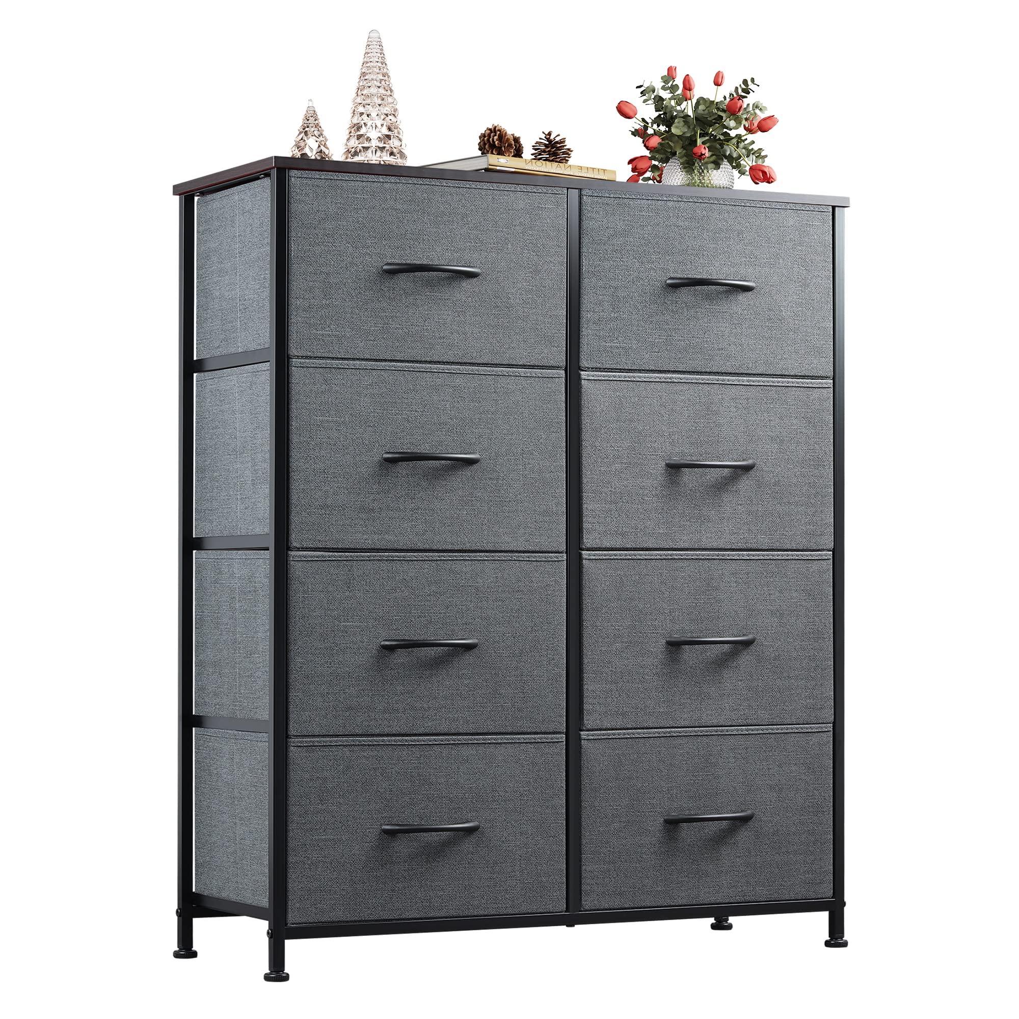WLIVE 8-Drawer Fabric Dresser for Bedroom - Tall Storage Tower with Fabric Bins, Double Dresser Chest for Closet Organization, Living Room & Hallway - Dark Gray | Space-Saving Home Furniture for Small Apartments & Dorm Rooms