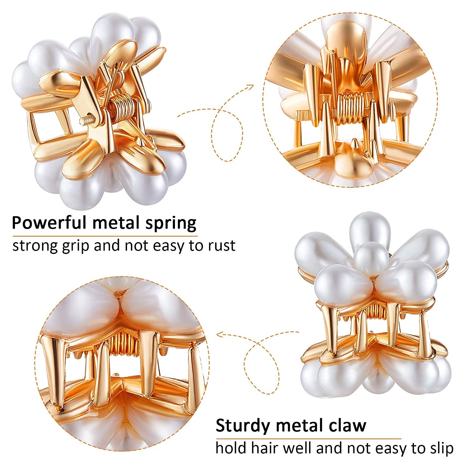 Elegant Starvis Mini Pearl Hair Claw Clips - Gold Metal Flower Hair Barrettes for Women & Girls (10-Pack, White) | Perfect for Updos, Ponytails & Everyday Hairstyles