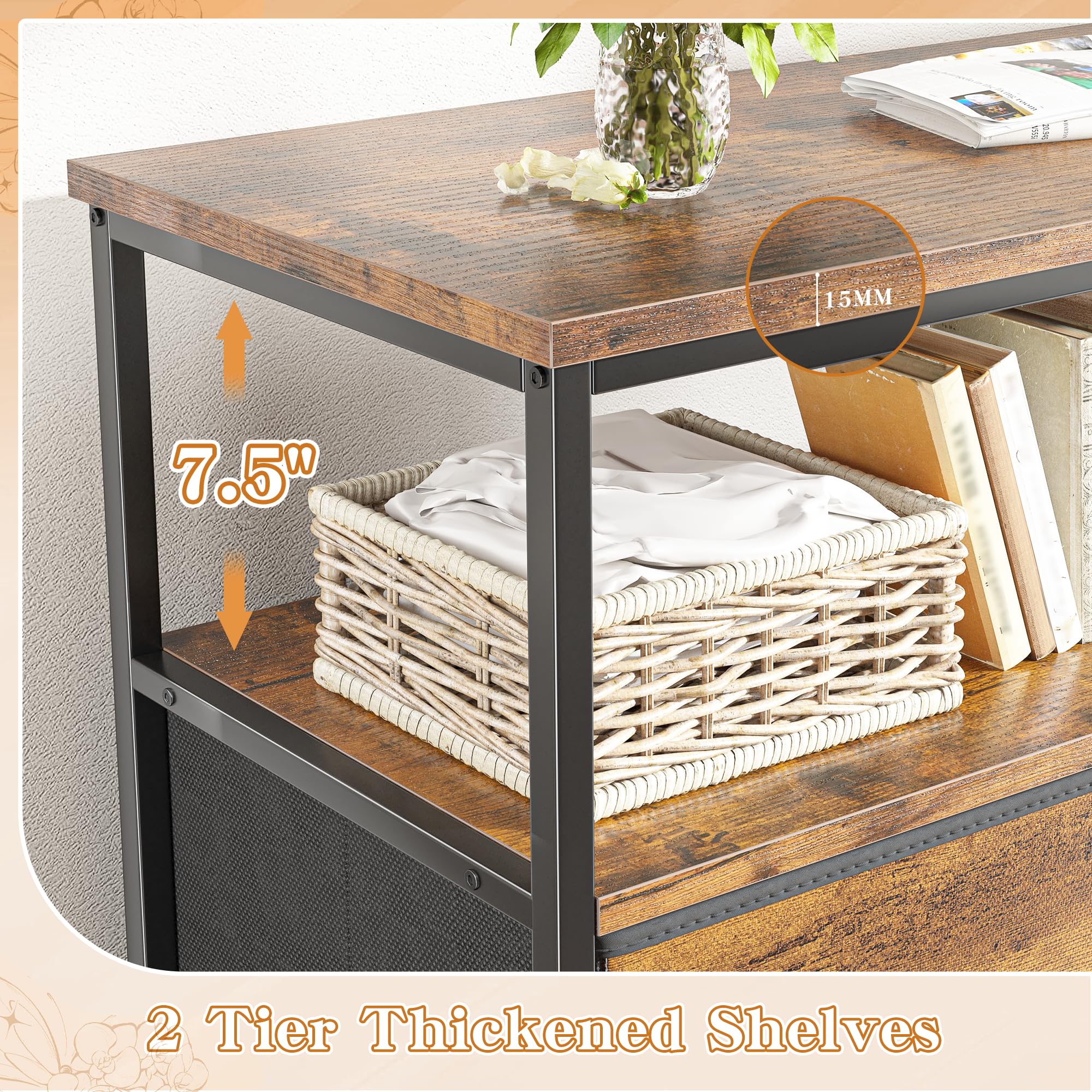EnHomee 7-Drawer 2-Shelf Rustic Brown Dresser with Wooden Top & Metal Frame - Tall Chest of Drawers for Bedroom, Closet Storage & TV Stand | Perfect for Rustic Home Decor, Apartment Organization & Living Room Furniture