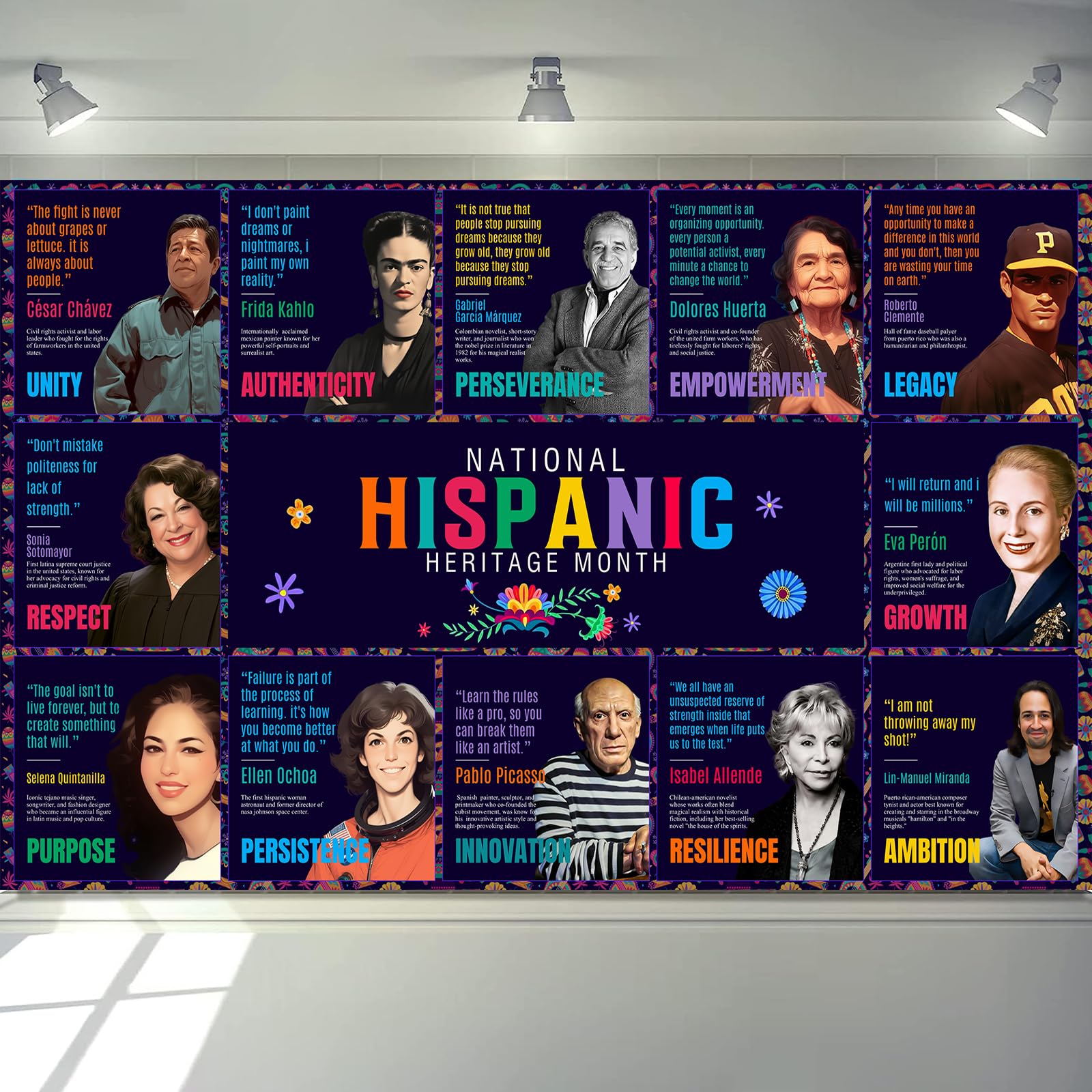 Hispanic Heritage Month Backdrop Banner Decorations - Celebrate Remarkable Hispanic & Latina Leaders | National Hispanic Heritage Month Party Decor for Events, Classrooms & Home Celebrations