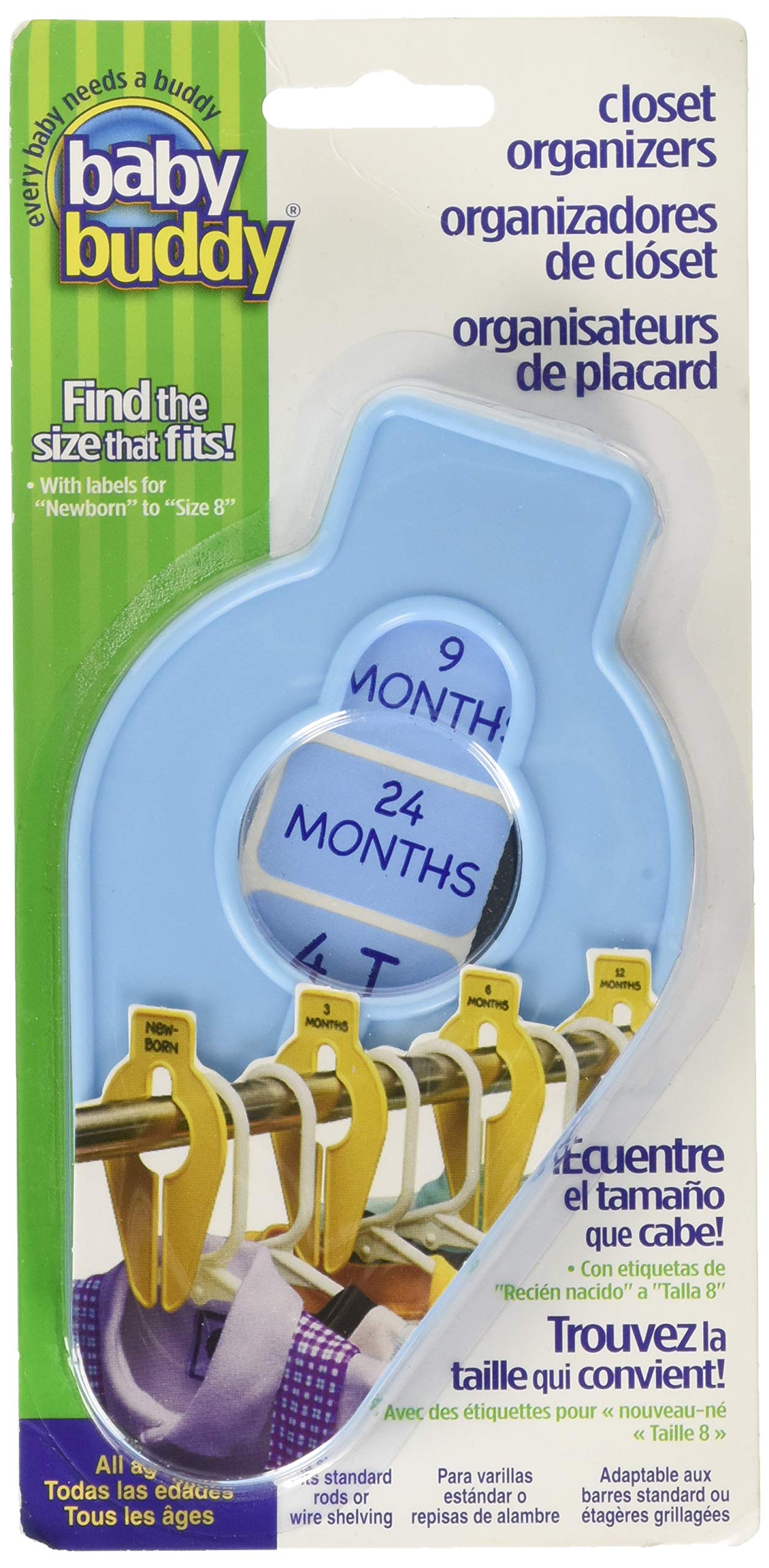Baby Buddy Size-It Baby Closet Organizer Dividers - 10 Pack Blue Hanging Children's Closet Dividers with Pre-Printed & Blank Labels - Fits All Rods & Wire Shelving - Perfect for Nursery Organization & Toddler Clothes Storage