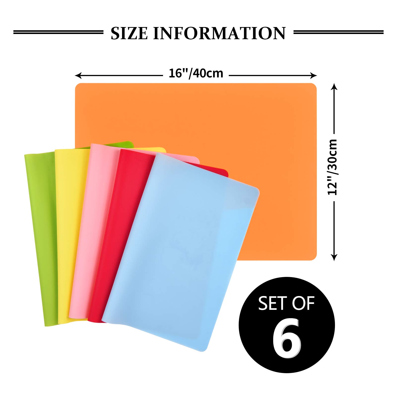 **6-Pack Non-Slip Silicone Placemats for Dining Table – Waterproof, Heat-Resistant, Colorful Kids & Baby Safe (16