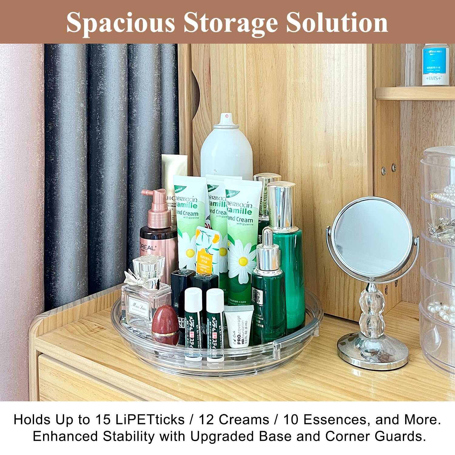 360° Rotating Clear Lazy Susan Turntable Organizer - 2 Pack 9.25 Inch Heavy-Duty Spinning Tray for Kitchen Pantry, Vanity Makeup, Spice Storage & Countertop Organization - Perfect for Cabinet, Table Top & Bathroom Counter Clutter Control