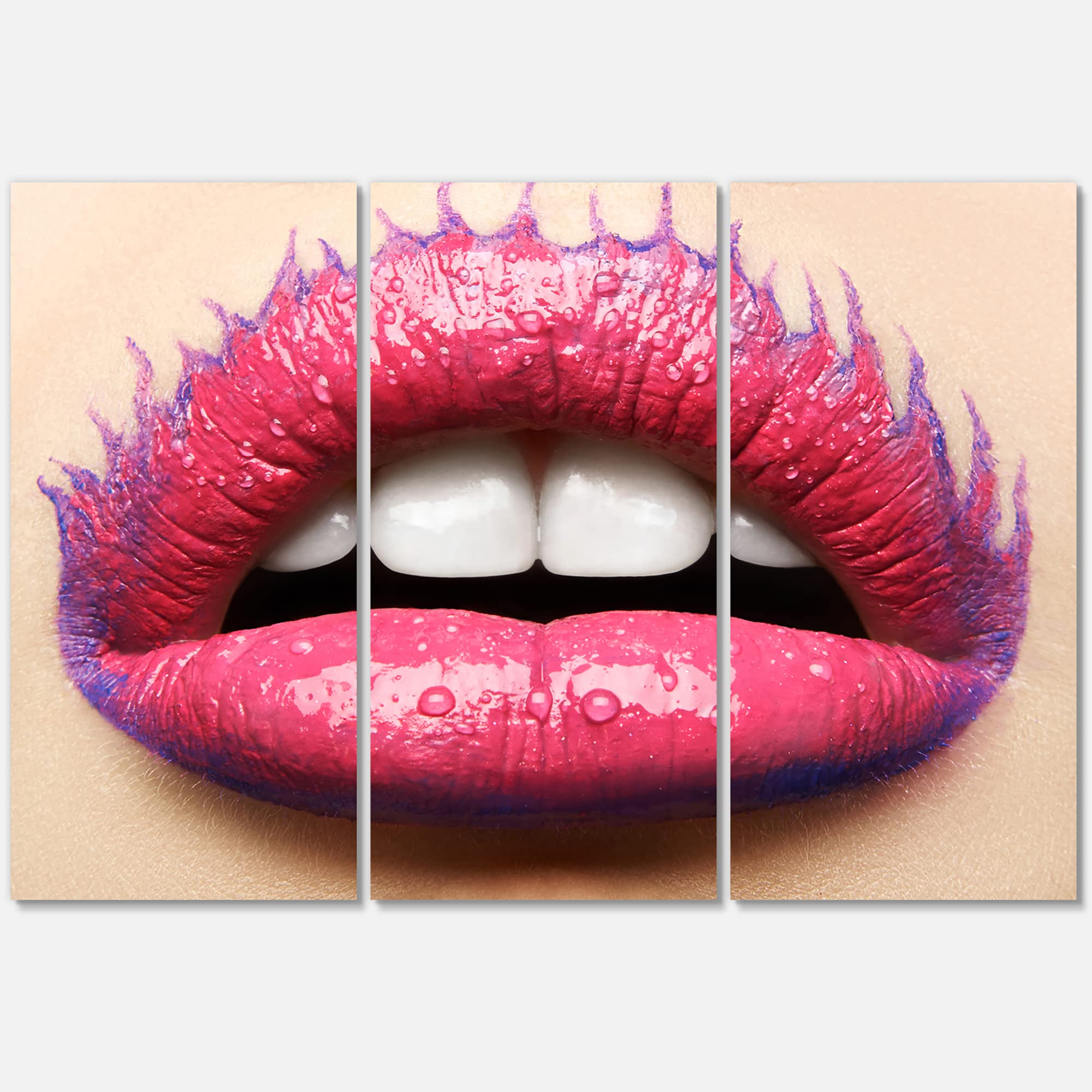 DesignQ Pink Lipstick Lips Canvas Wall Art - Modern Female Portrait Painting for Living Room, Bedroom & Office Decor