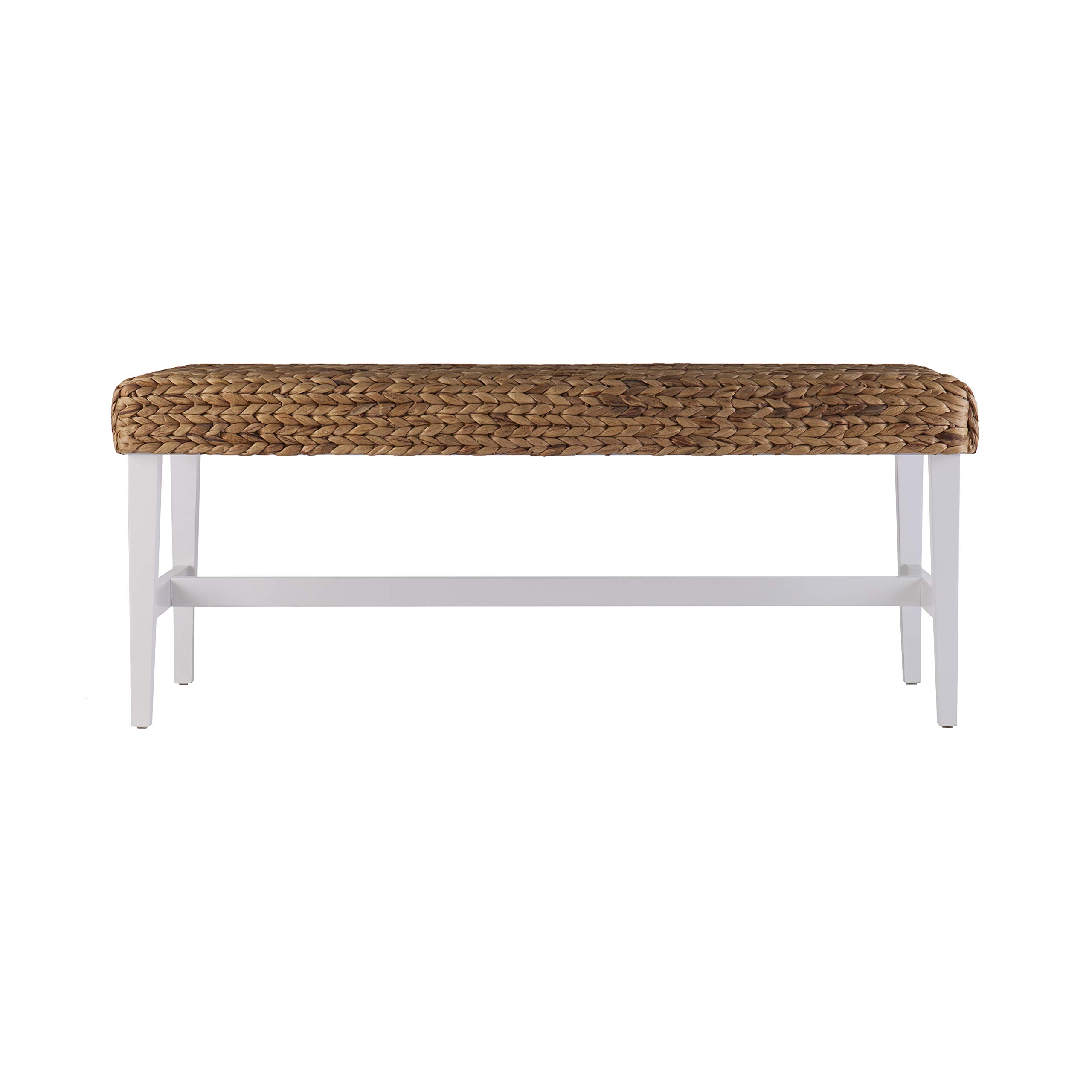 SEI Furniture Woven Coffee Table Bench - White Rattan Ottoman with Storage | Modern Living Room Accent Piece for Small Spaces, Bedroom or Entryway
