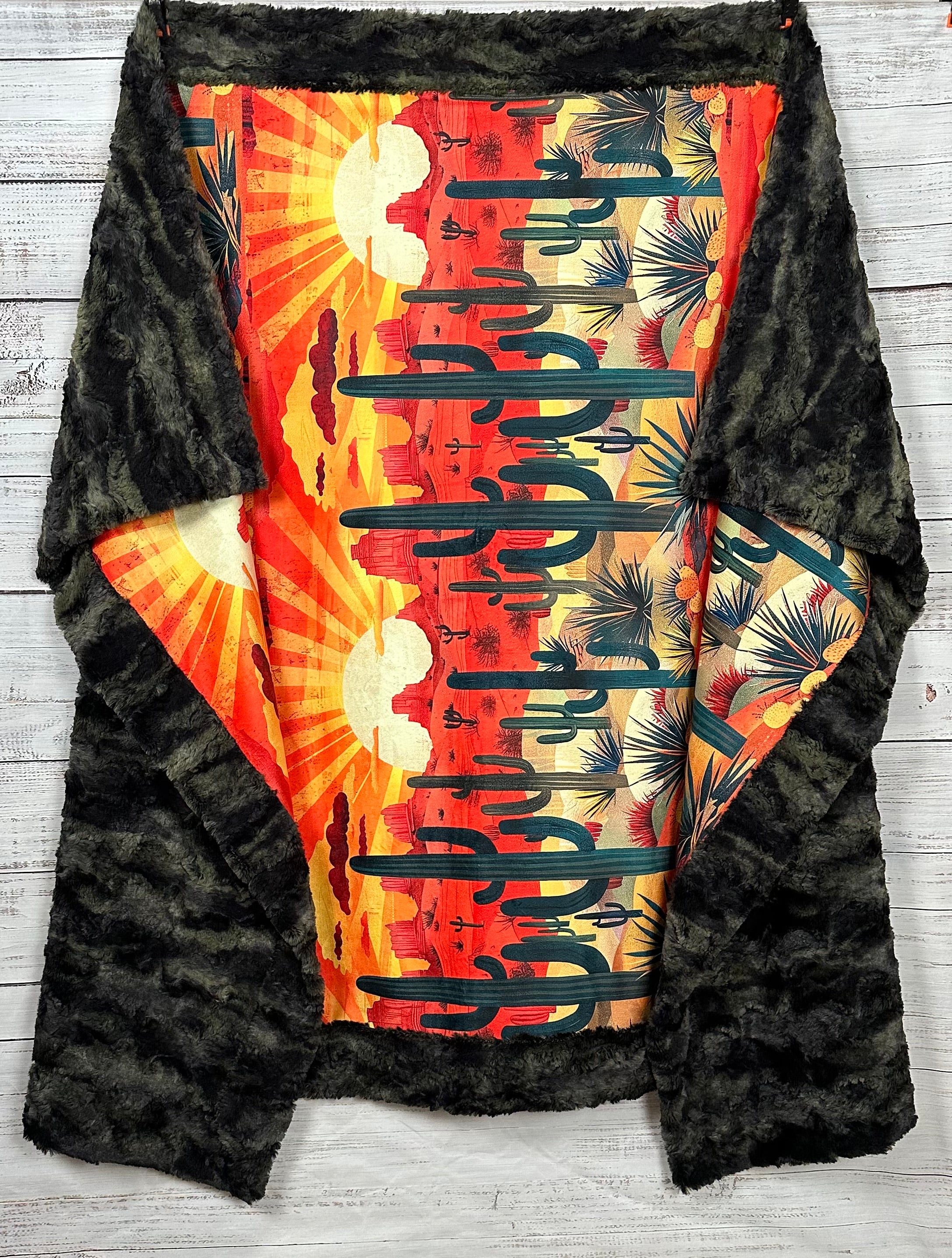 Sunny Arizona Desert Sunrise Camo 55x79 Large Minky Blanket - Soft & Cozy Throw for Bed, Couch, Outdoor Camping & Picnics