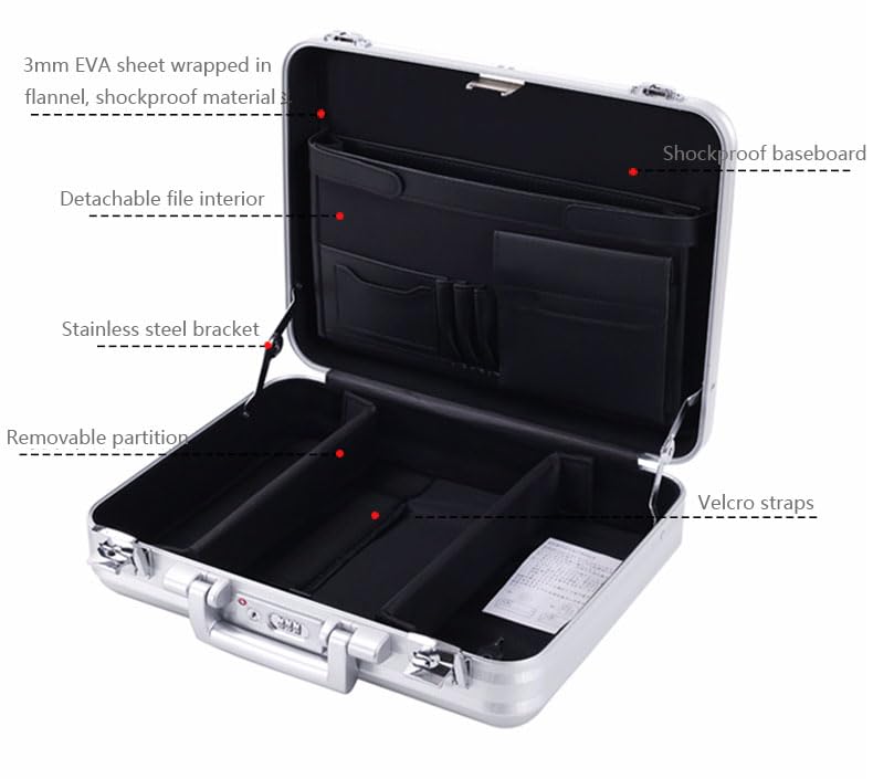 14.5 Inch Aluminum Business Briefcase with TSA Lock - Secure Metal Cash Box & Laptop Case for iPad, 14