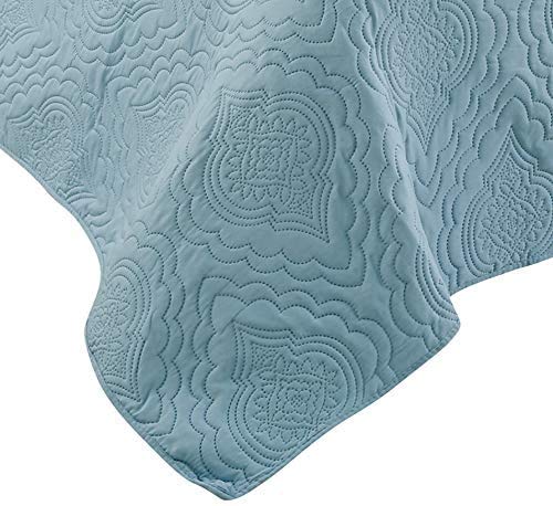 Pinsonic Embossed 3-Piece Quilt Set - Ultra Soft King Size Bedspread with 2 Shams in Aqua Blue | Luxury Bedding for Master Bedroom, Guest Room & Hotel Decor