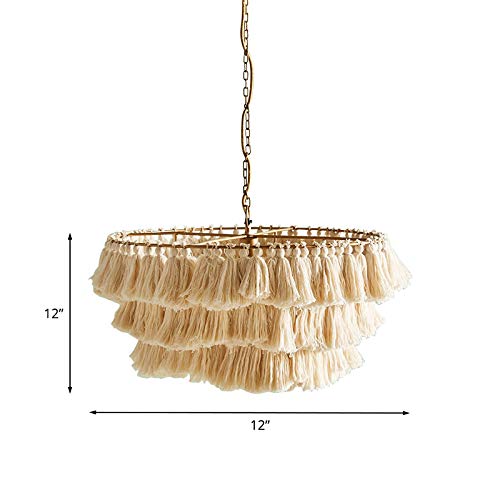 LITFAD 3-Tier Beige Handwoven Rope Chandelier - Modern Bohemian Ceiling Pendant Light for Girls Room, Living Room, Dining Room & Bedroom | Perfect for Boho Home Decor, Nursery Lighting & Cozy Ambiance