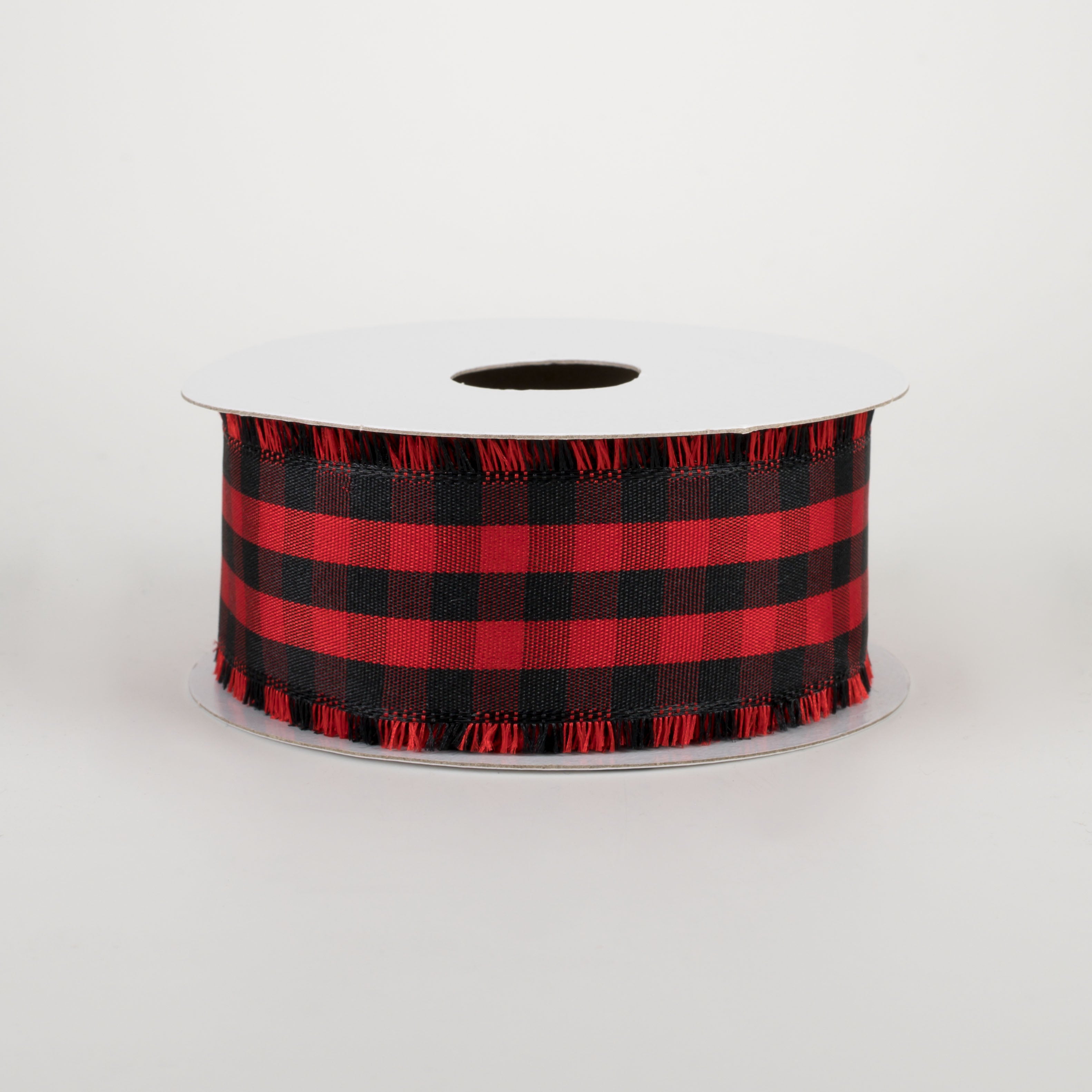 1.5 Inch Frayed Edge Buffalo Plaid Ribbon - Black and Red Checkered Craft Ribbon (10 Yards) for Gift Wrapping, DIY Projects, Christmas Decorations and Holiday Crafts