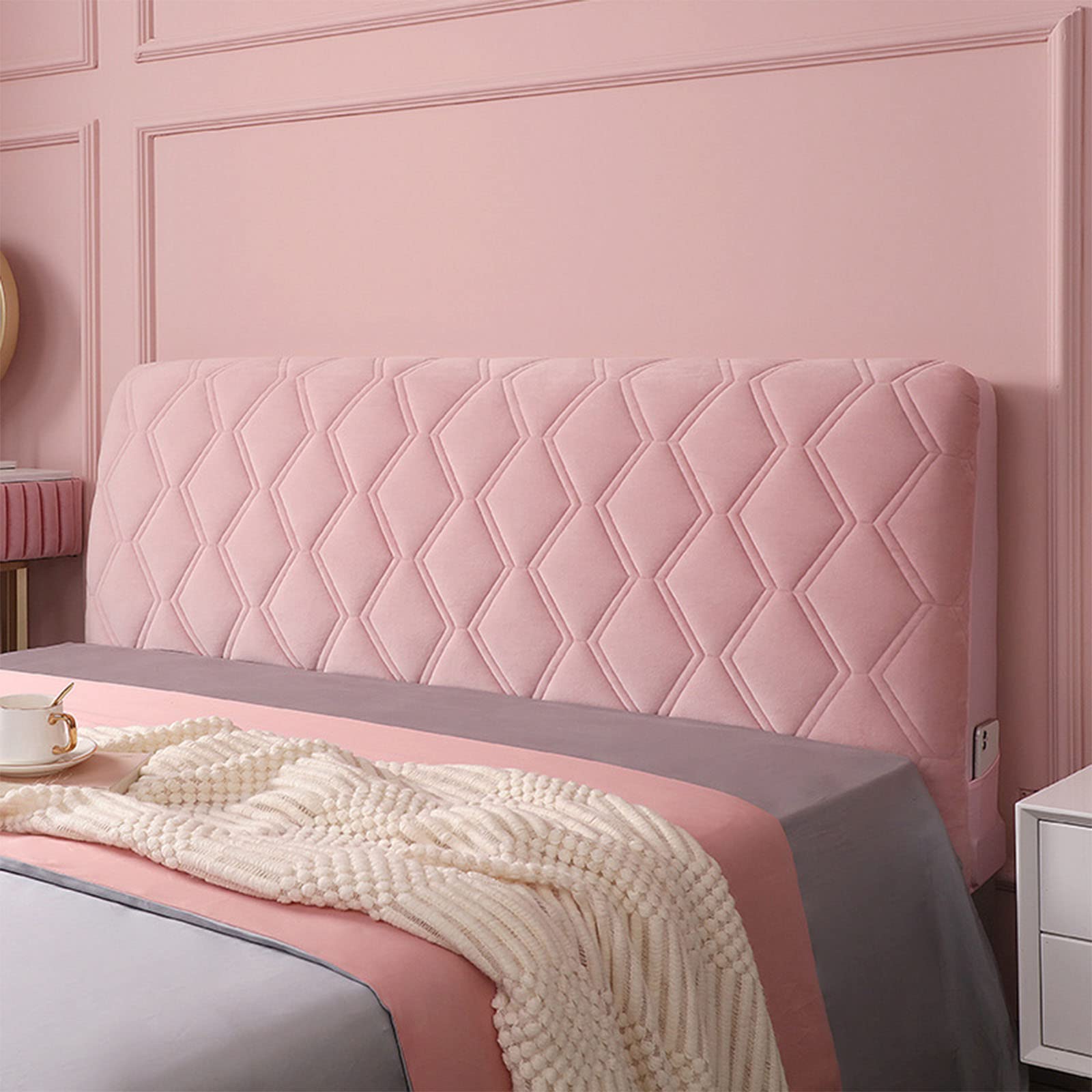 **Quilted Velvet Bed Headboard Cover - Soft, Dustproof Protector for Queen, King, Twin & Full Size Beds - Pink Twin (39