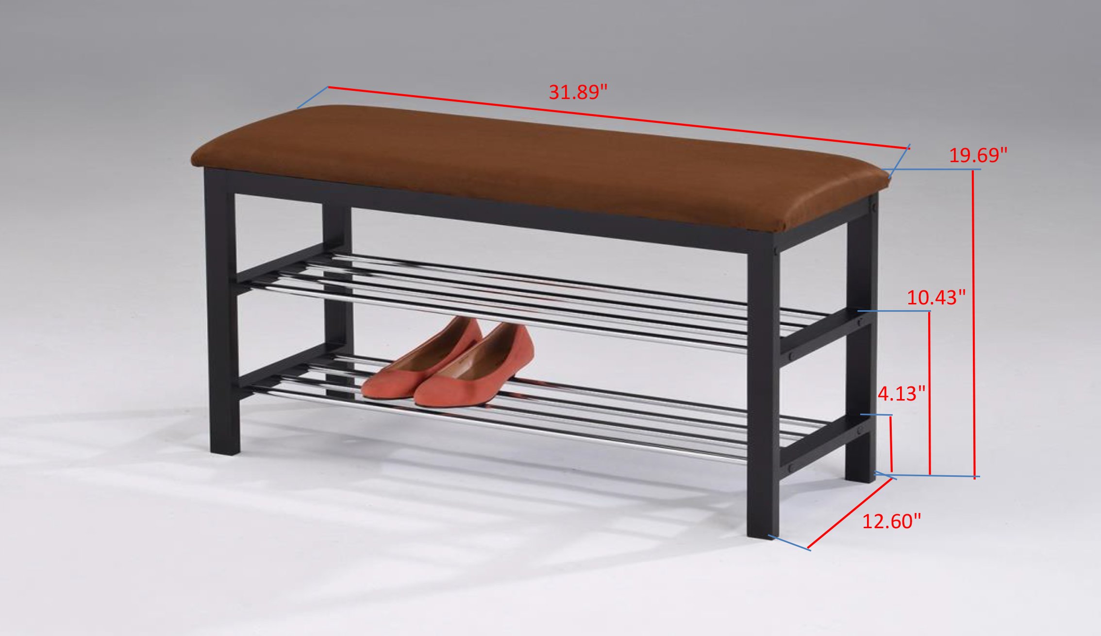 Kings Brand Chrome Shoe Rack Organizer & Bench with Storage - Chocolate Brown for Entryway, Bedroom, or Closet Organization - Sturdy Metal Shoe Shelf & Seating Bench for Home & Apartment