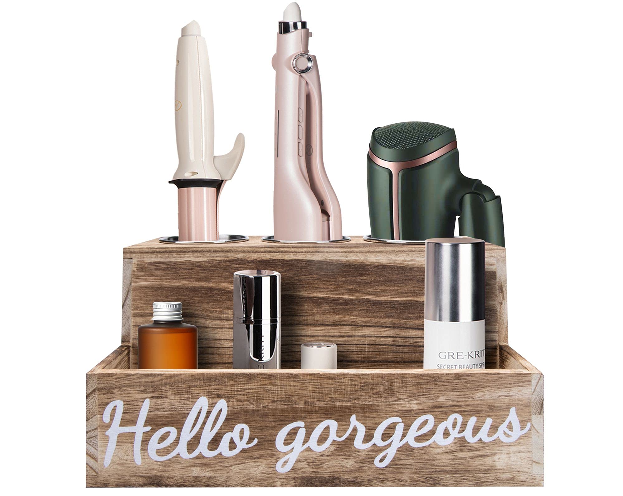 Wooden Hair Tool Organizer - Blow Dryer & Straightener Holder with Curling Iron Storage | Bathroom Vanity Countertop Organizer for Hair Styling Tools & Accessories | Perfect for Salon, Home & Travel Use