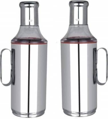ATROCK® 1L (1000ml) Stainless Steel Oil Dispenser Bottle with Handle - Leakproof Kitchen Oil Container, Olive & Cooking Oil Pourer for Salad Dressing, Frying & Baking (Pack of 2)