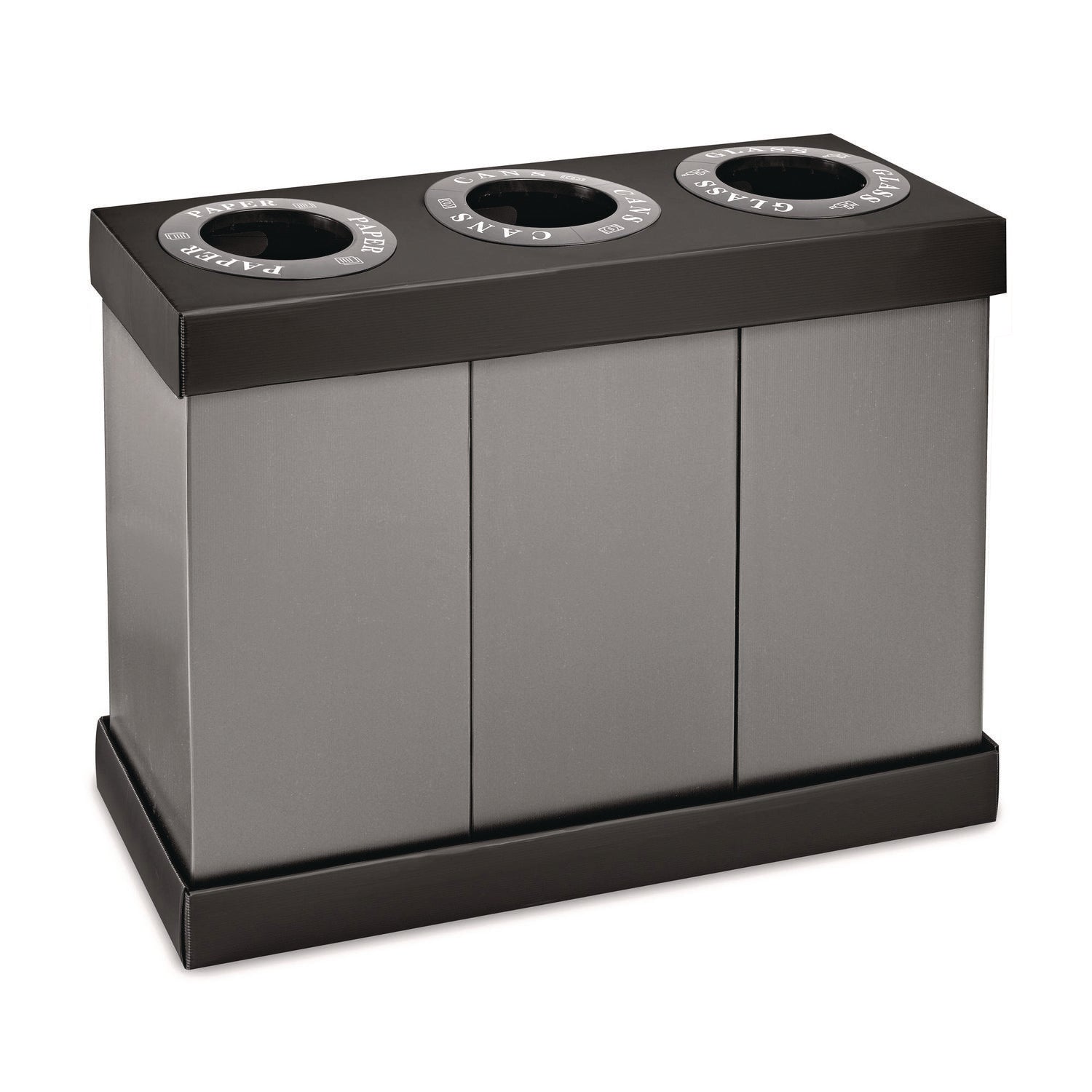 Alpine Industries 28 Gallon Gray Corrugated Polypropylene Indoor Trash Can & Recycling Bin Set - 3 Compartment Waste Baskets for Kitchen, Office, Classroom & Home Organization