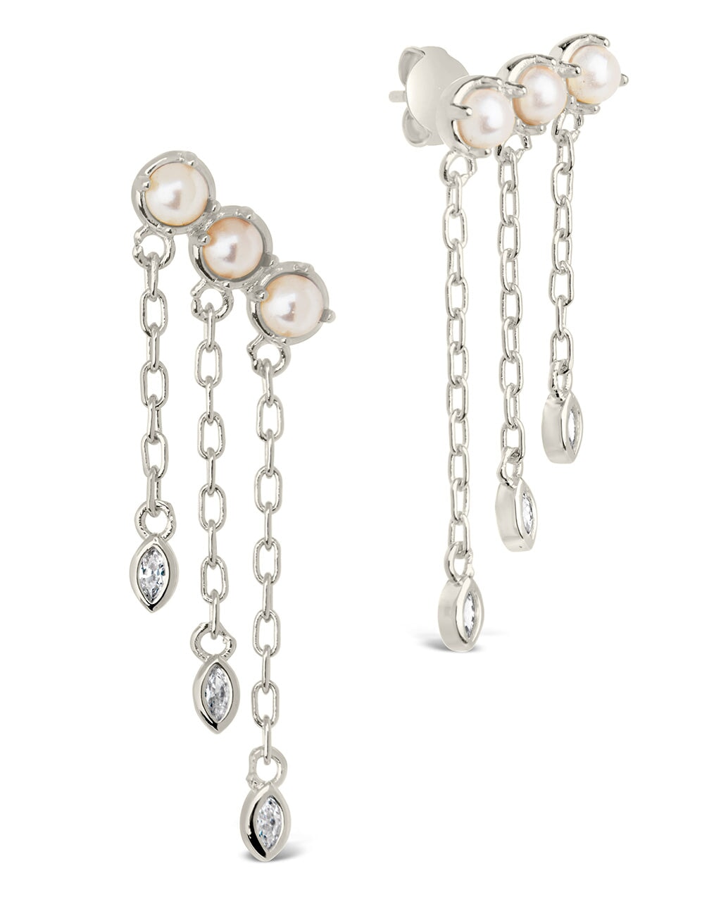 Rhiannon Dangling CZ & Pearl Tiered Stud Earrings for Women - Elegant Cubic Zirconia & Freshwater Pearl Drop Earrings - Perfect for Weddings, Parties & Special Occasions