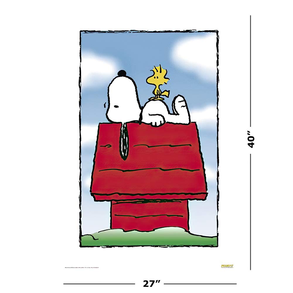 Peanuts TV Show Poster - Snoopy & Woodstock Sleeping on Dog House - 27x40 Inches - Black Poster Hanger - Perfect for Kids' Room Decor, Classroom, or Comic Fan Gift